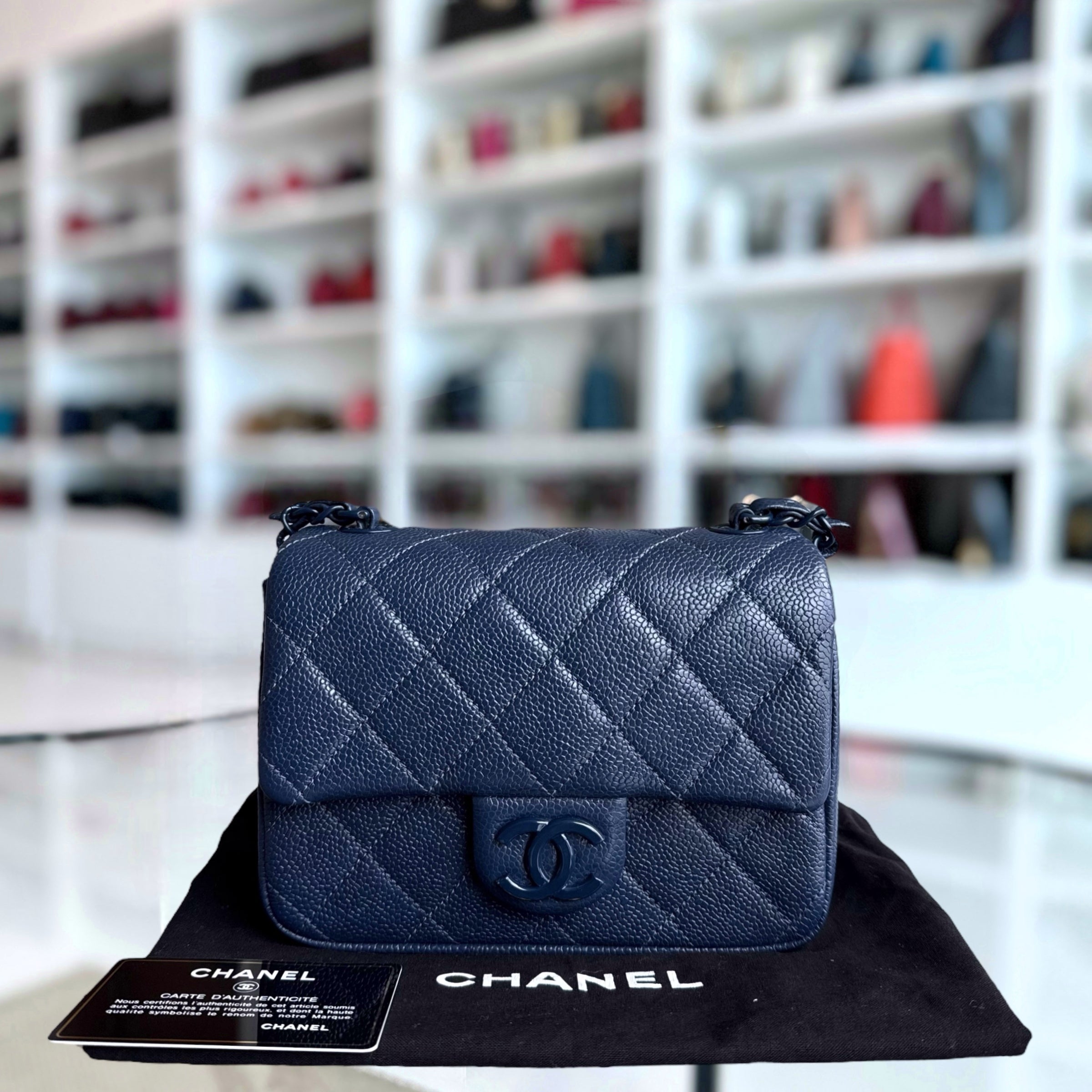 Chanel CC Flap Mini Square - Caviar Quilted All Blue Hardware Series 29