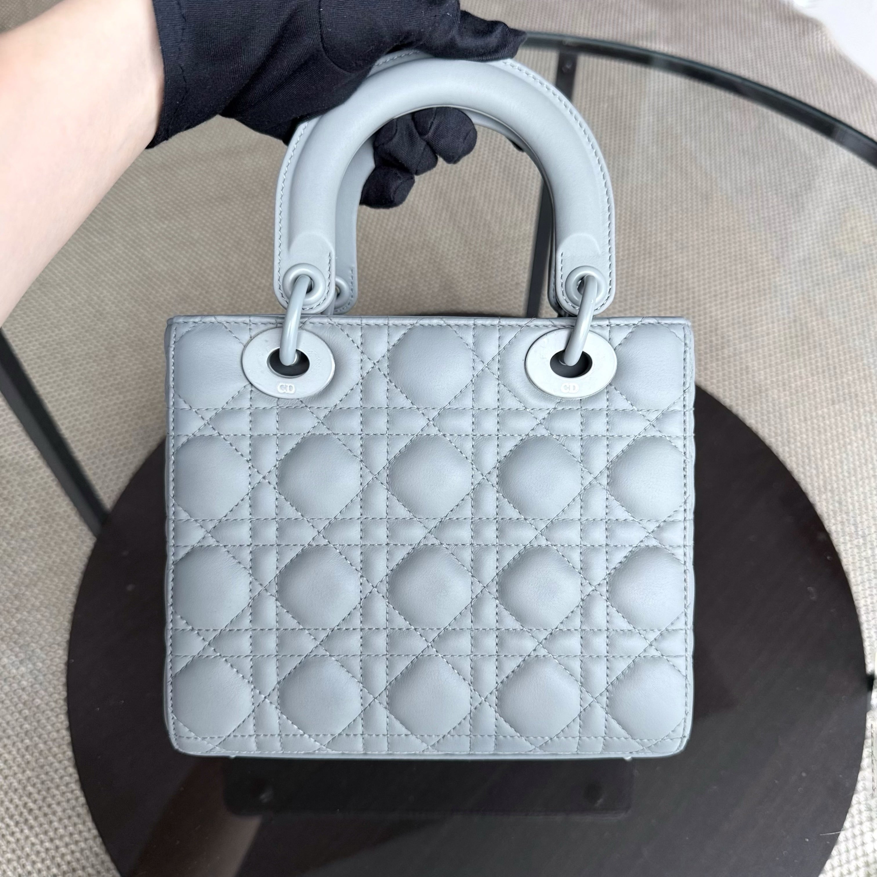 Dior Lady Small ABC - All Gray Grey Cannage Calfskin Black Hardware
