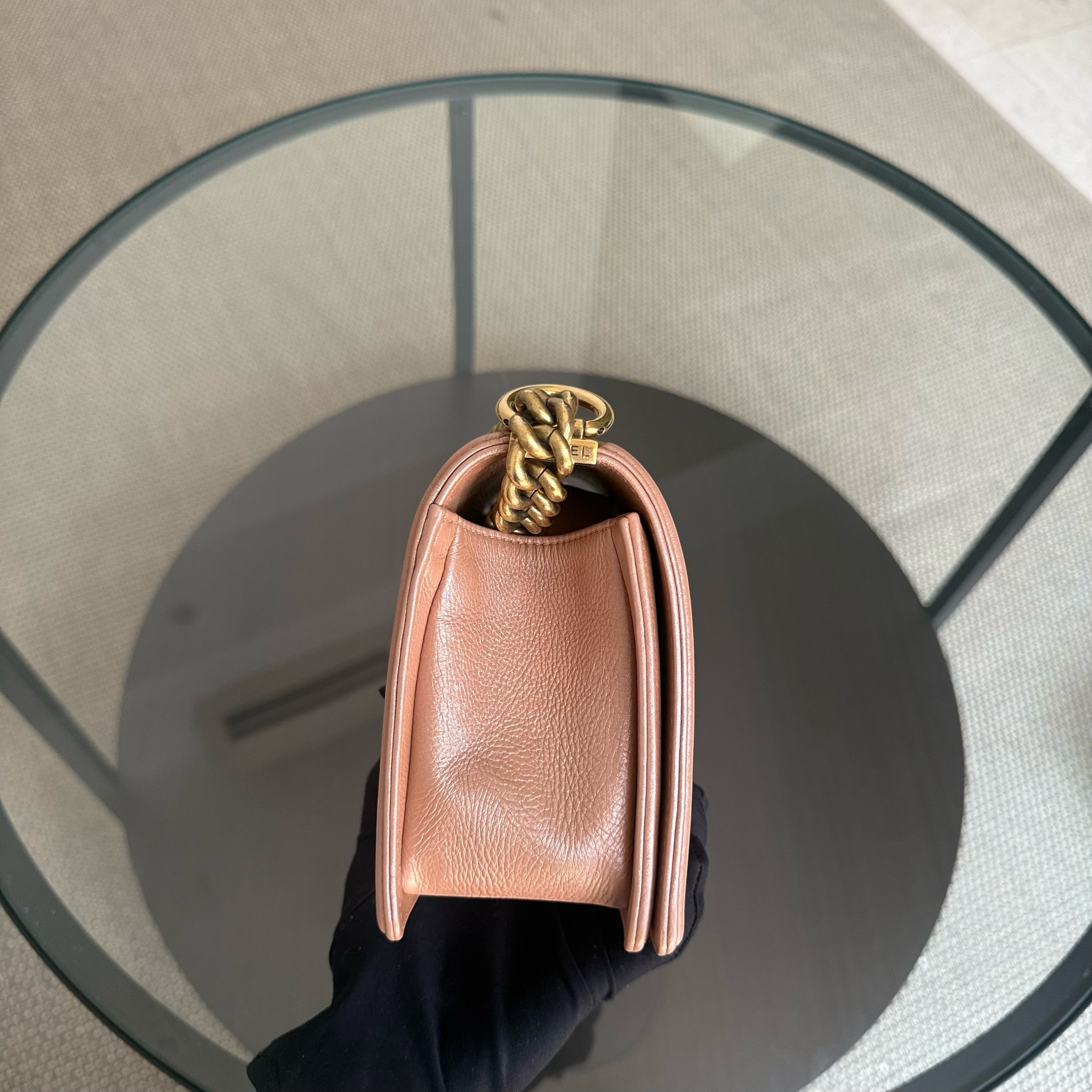 Chanel Boy Medium - 25CM Quilted Calfskin Blush Gold Hardware Series 20