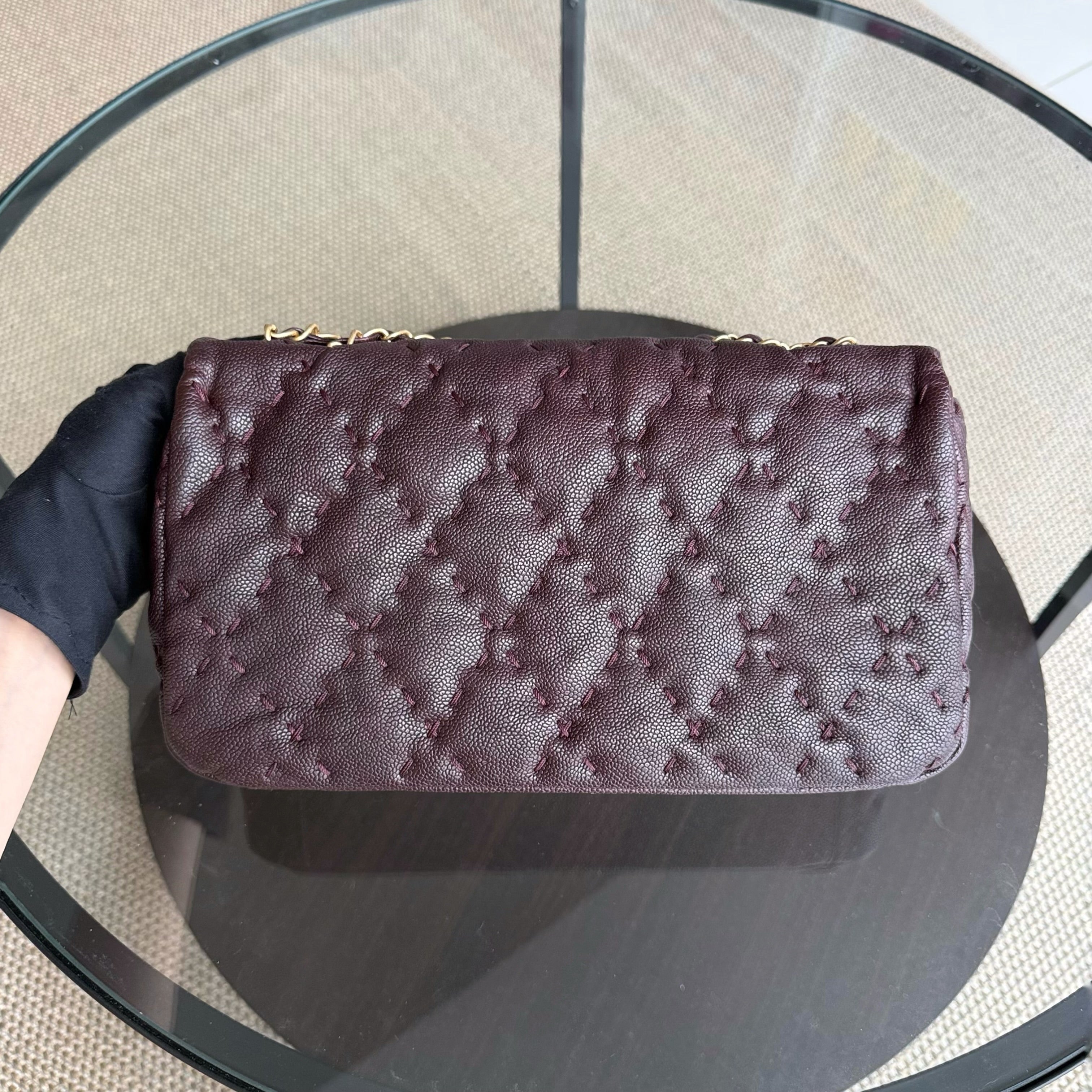 Chanel Seasonal Flap Wild Stitches - Caviar Quilted Grained Calfskin Dark Brown Gold Hardware Series 15