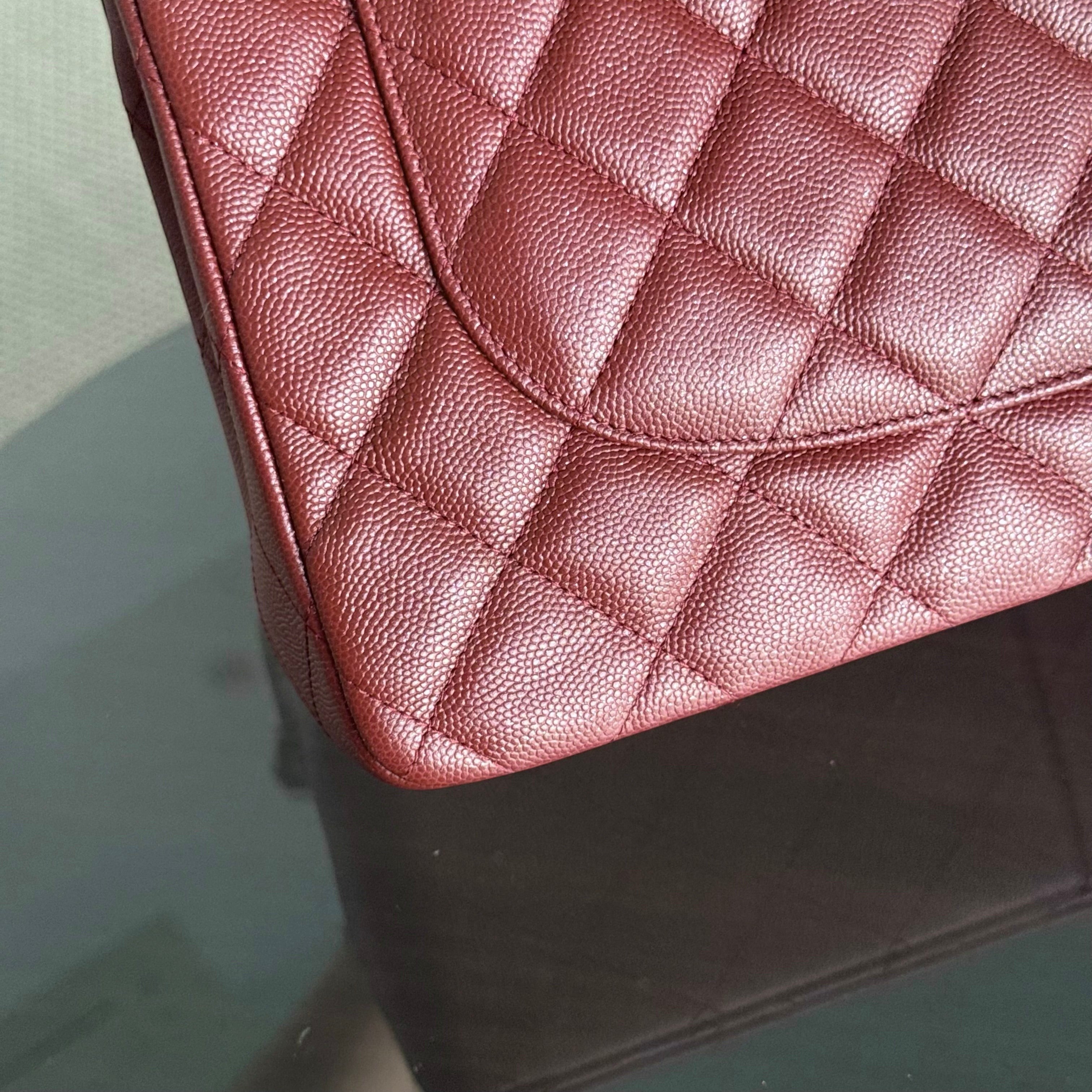 Chanel Classic Flap Jumbo - Caviar 30CM Double Flap Quilted Burgundy Gold Hardware series 25