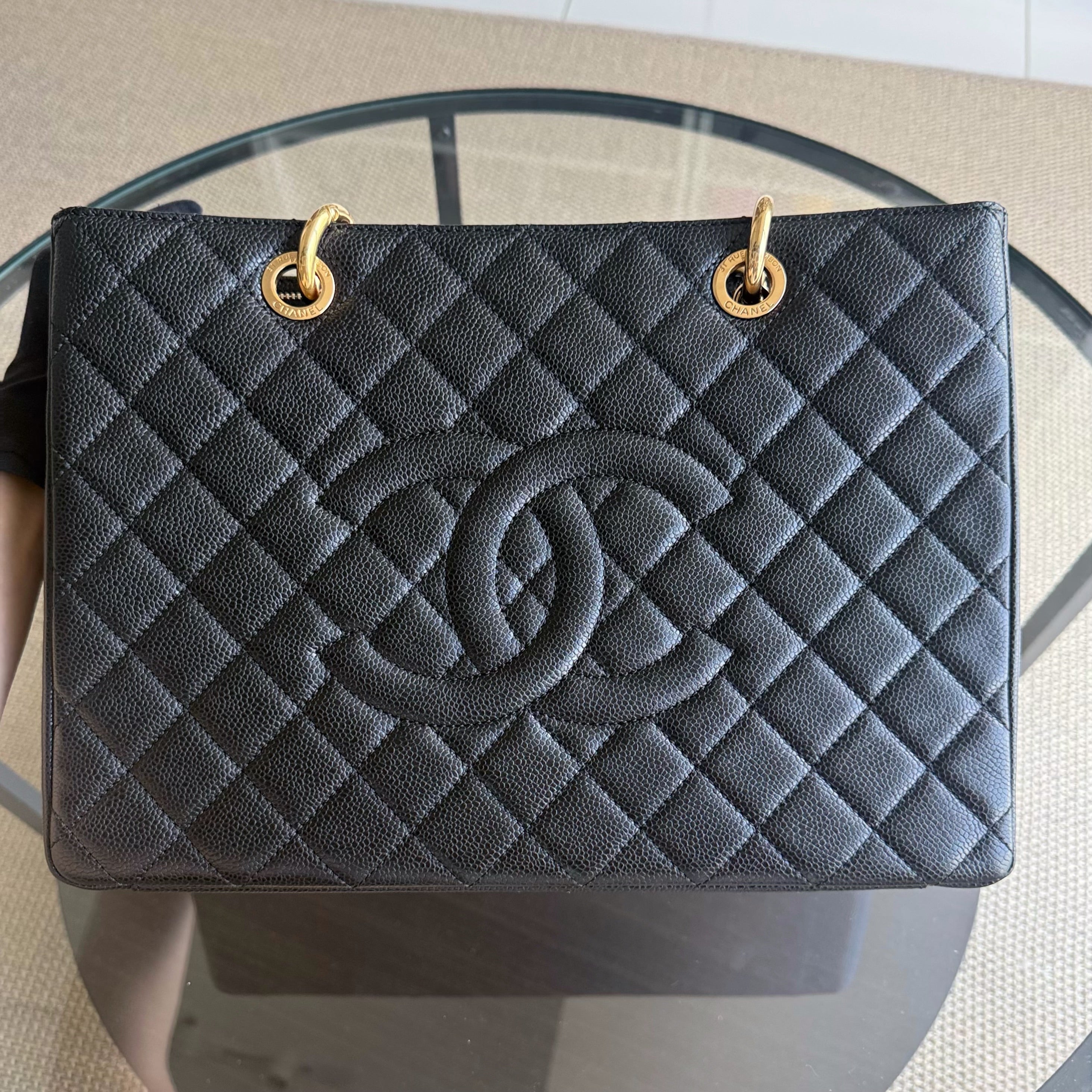 Chanel GST Grand Shopping Tote - Caviar Quilted Grained Calfskin Black Gold Hardware Series 18
