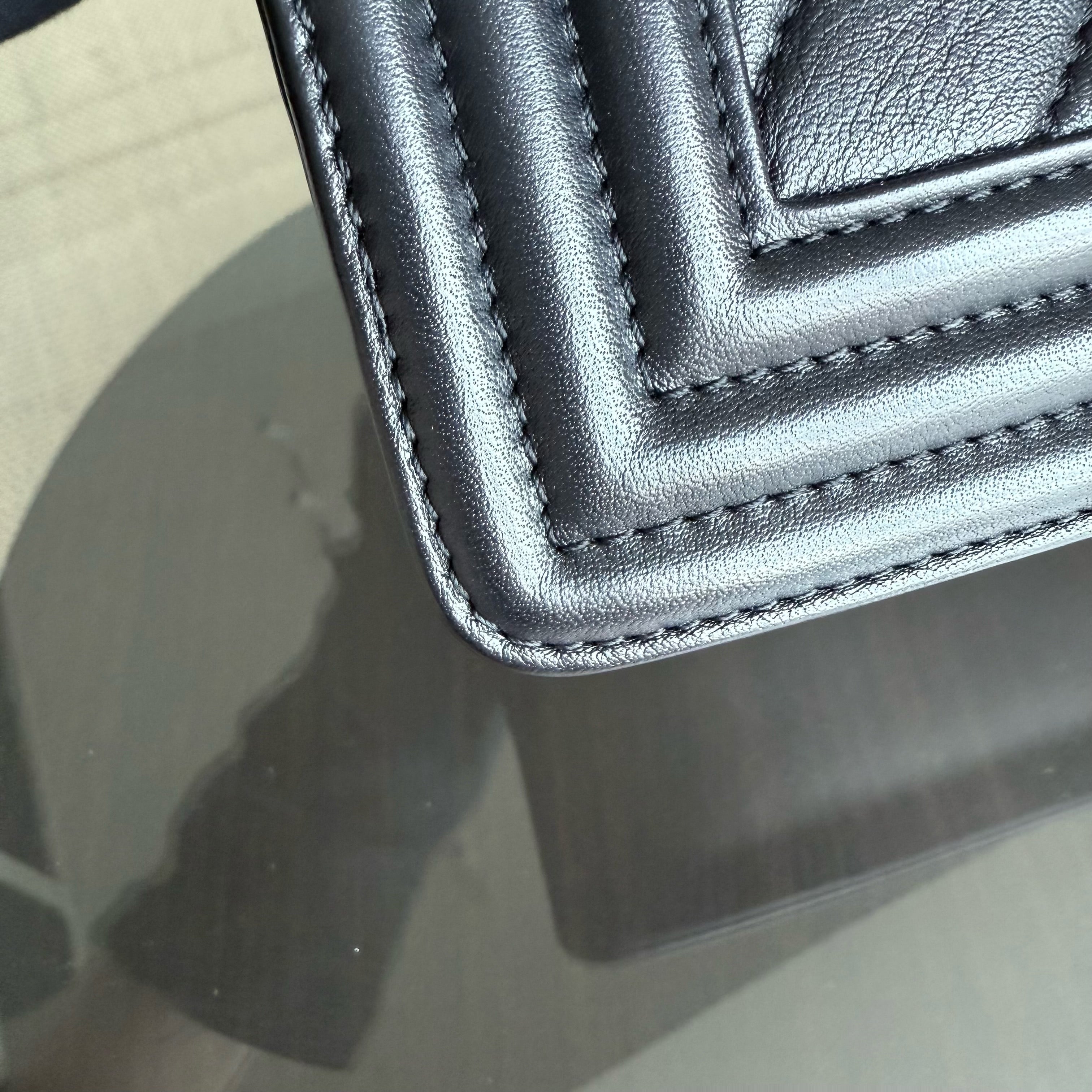 Chanel Boy Medium - Chevron Calfskin 25CM Black Silver Hardware Series 22