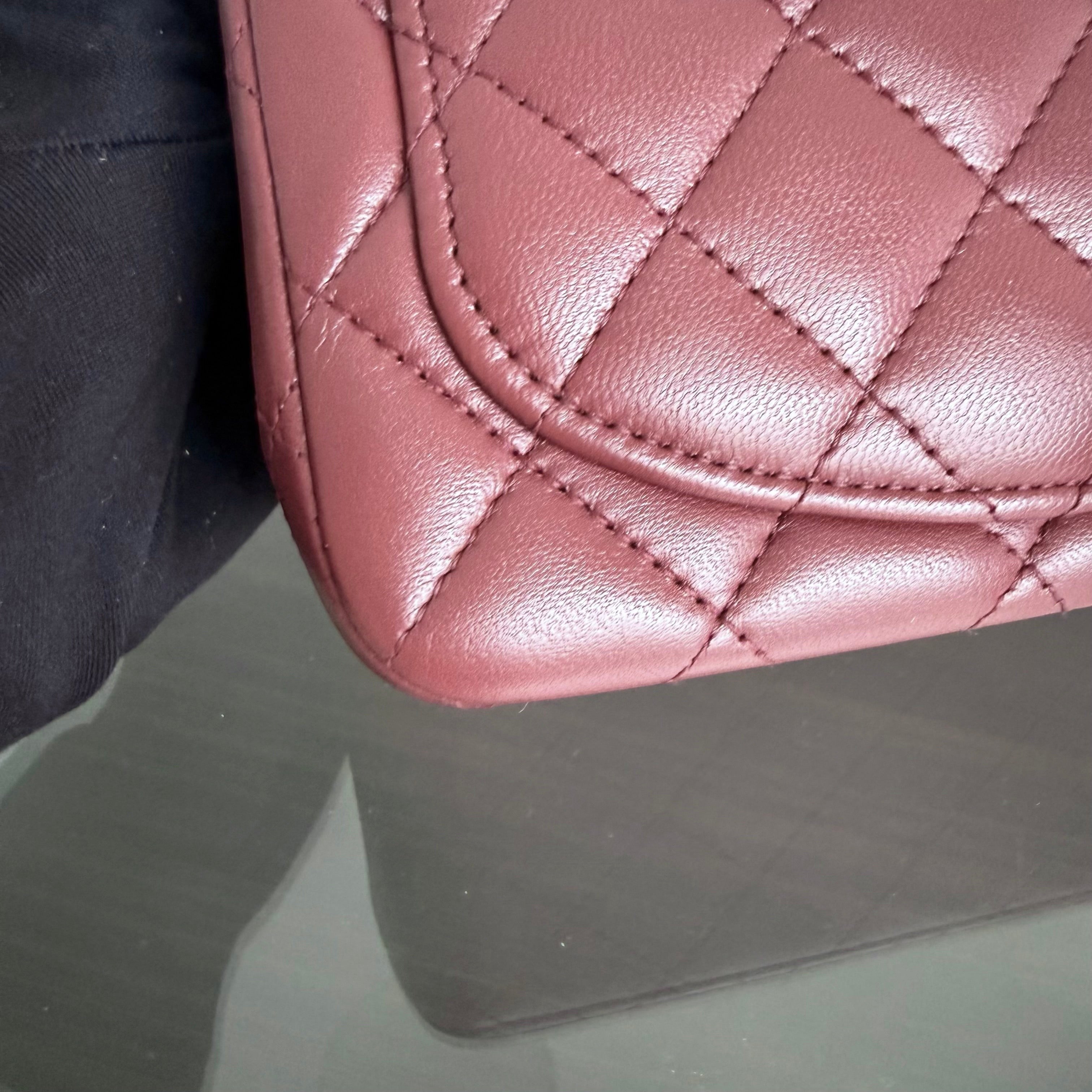 Chanel Classic Flap Mini Square - Lambskin Quilted Burgundy Silver Hardware Series 28