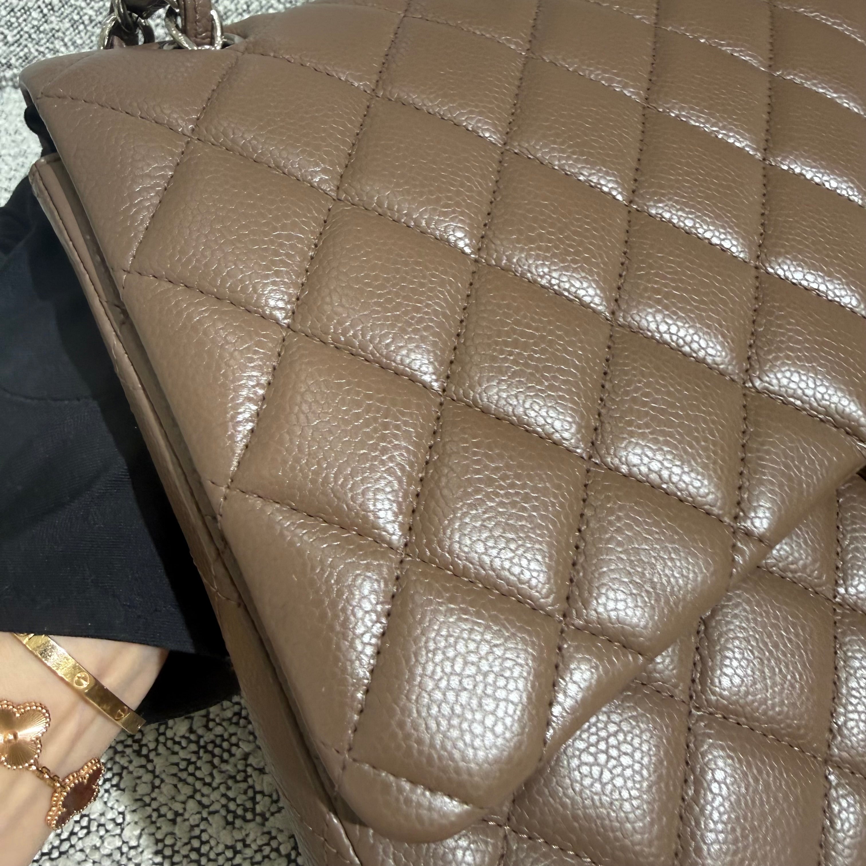 Chanel Classic Flap Maxi - Caviar 33CM Single Flap Quilted Brown Silver Harware