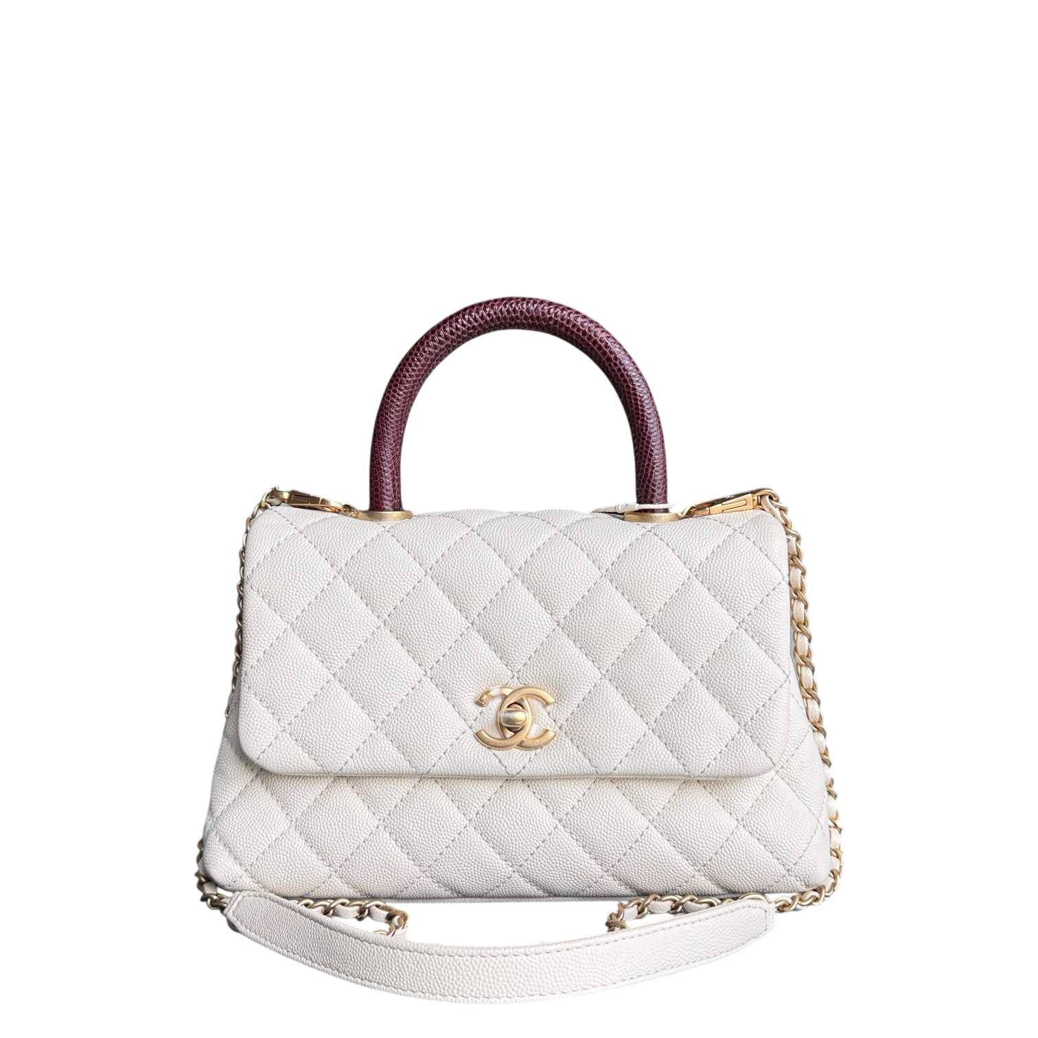 Chanel Coco Handle Small - Caviar Quilted Lizard Handle White Gold Hardward 24