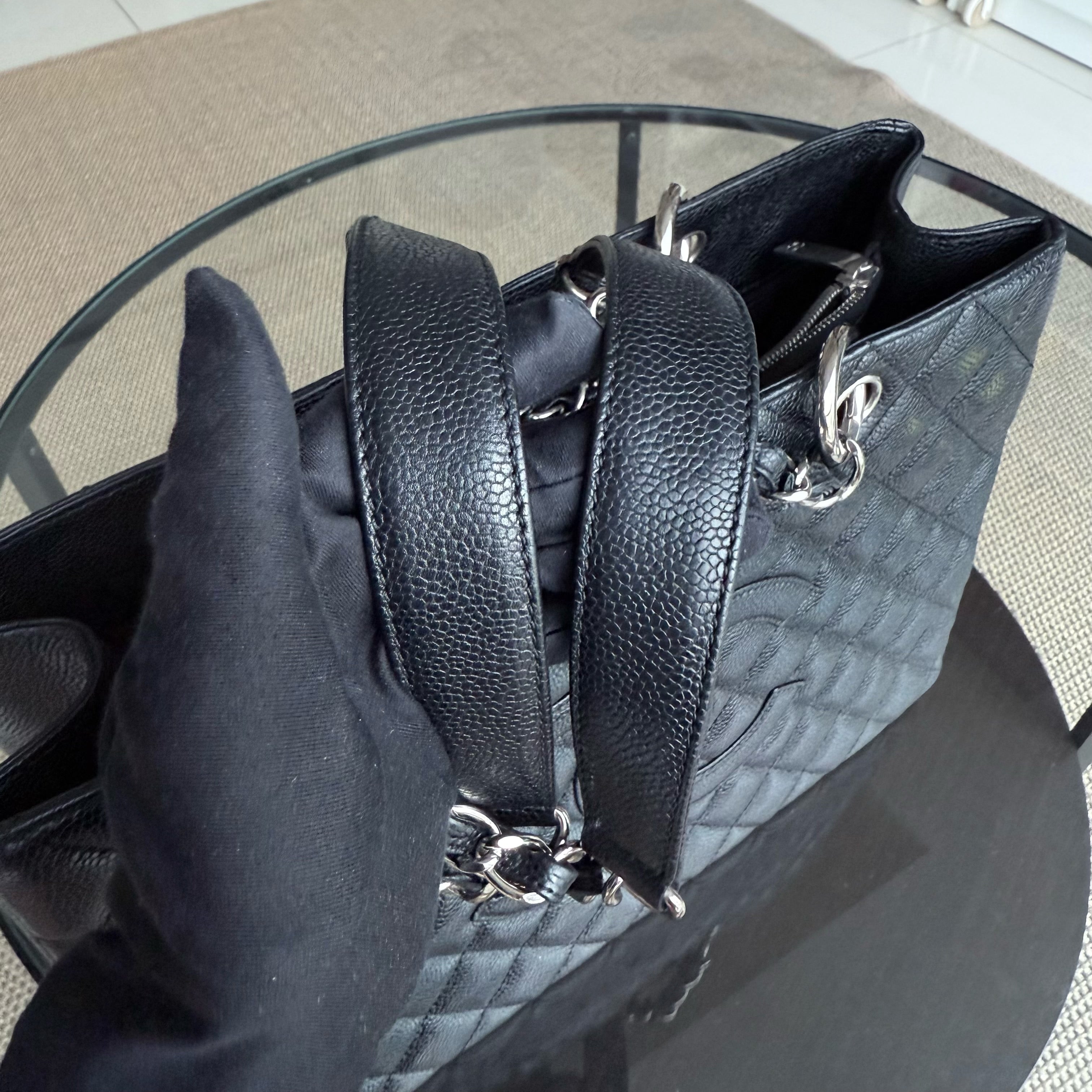 Chanel GST Grand Shopping Tote - Caviar Quilted Grained Calfskin Black Silver Hardware 13