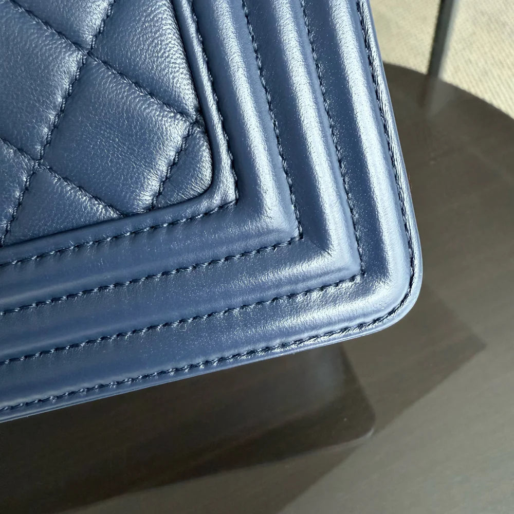 Chanel Boy Medium - 25CM Quilted Lambskin Dark Blue Gold Hardware Series 21