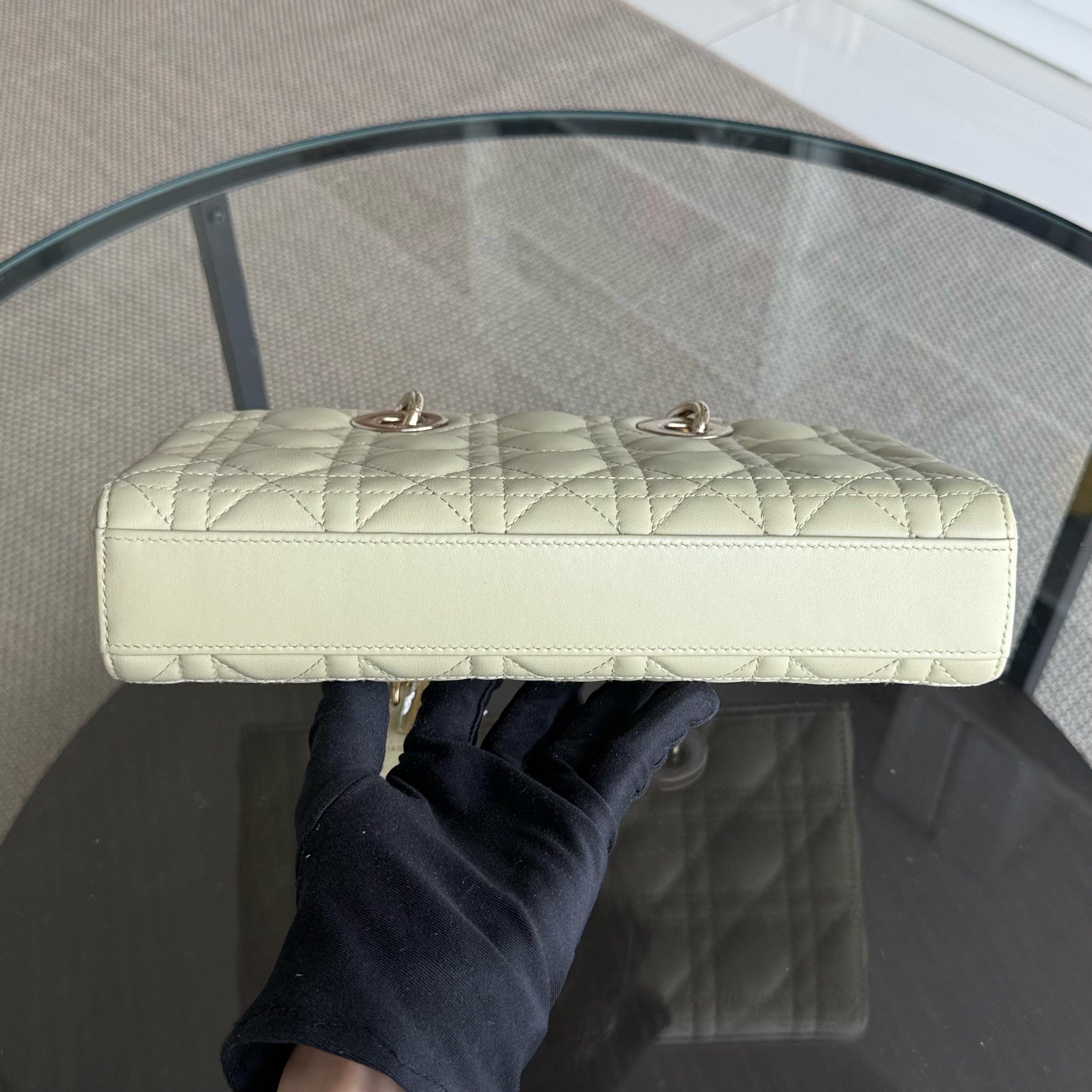 Dior D-Joy Medium - Cannage Lambskin Light Lime Beige Gold Hardware