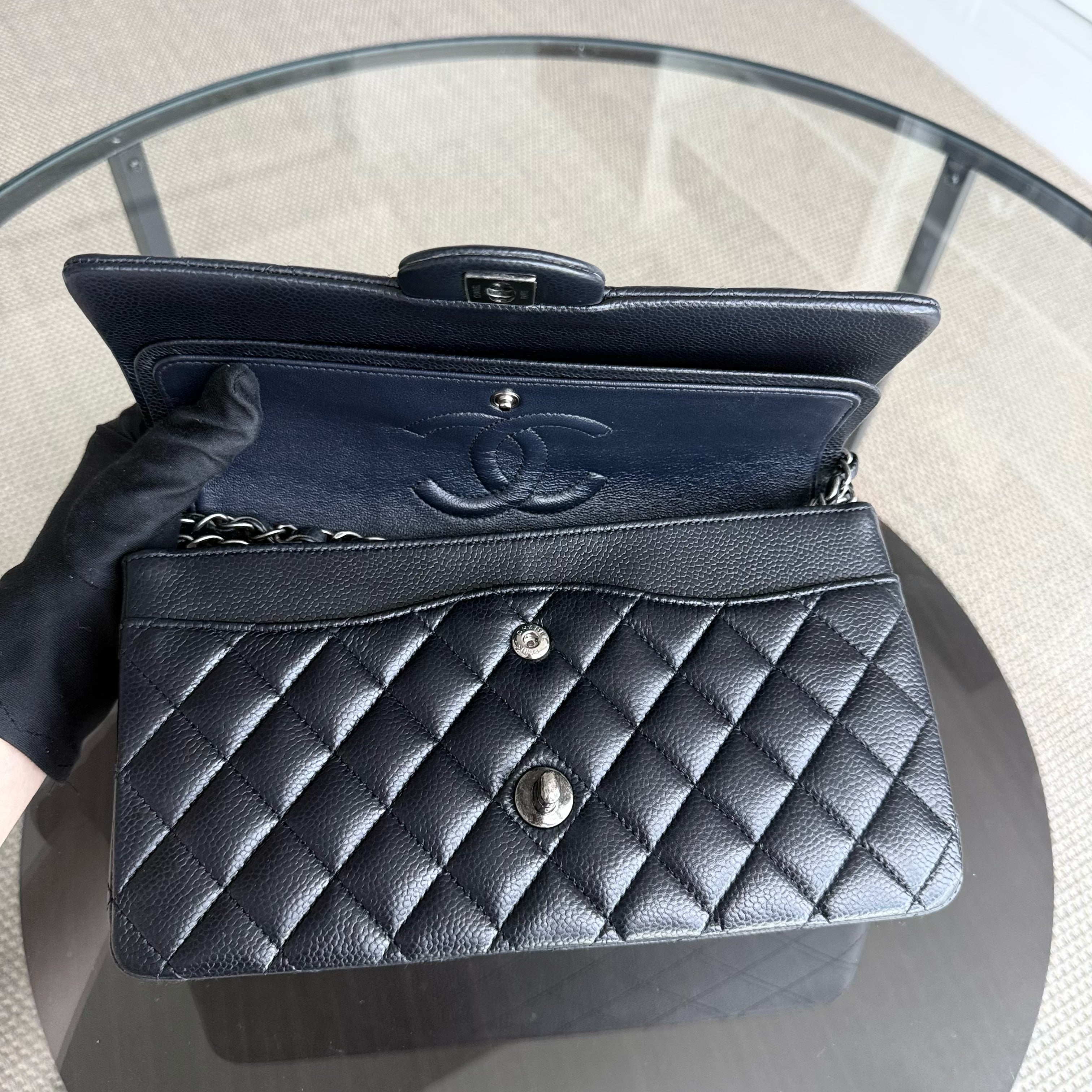 Chanel Classic Flap Medium - Caviar Quilted Grained Calfskin Dark Blue Silver Hardware Series 21