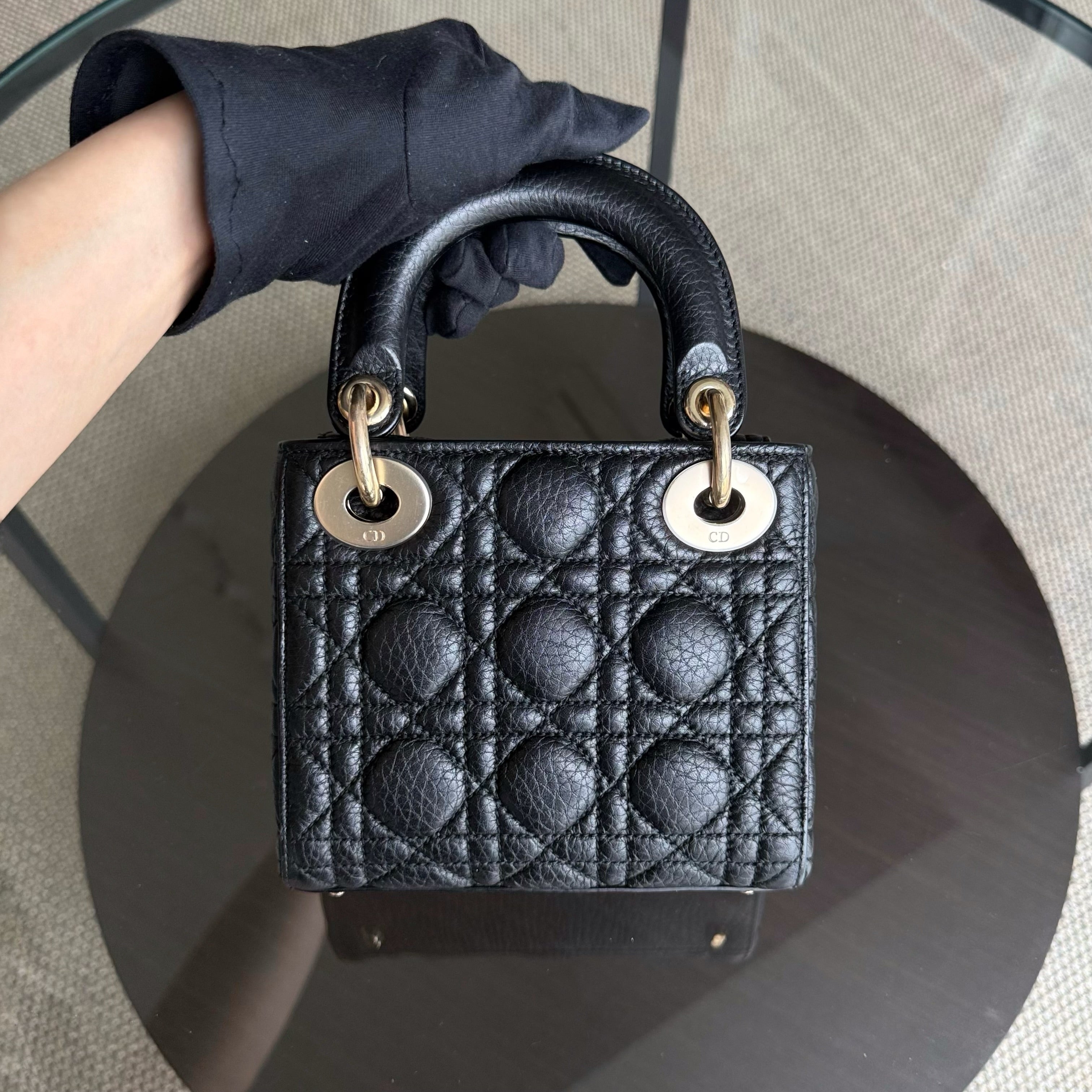 Dior Lady Mini - Cannage Caviar Black Gold Hardware