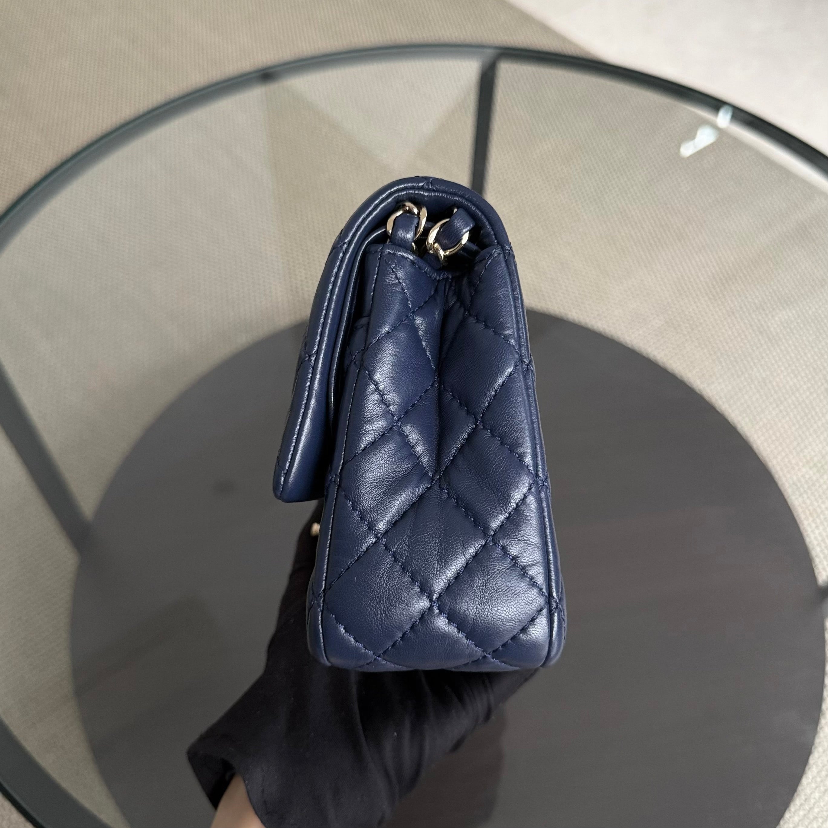 Chanel Classic Flap Medium - 25CM Quilted Lambskin Dark Blue Gold Hardware Series 12