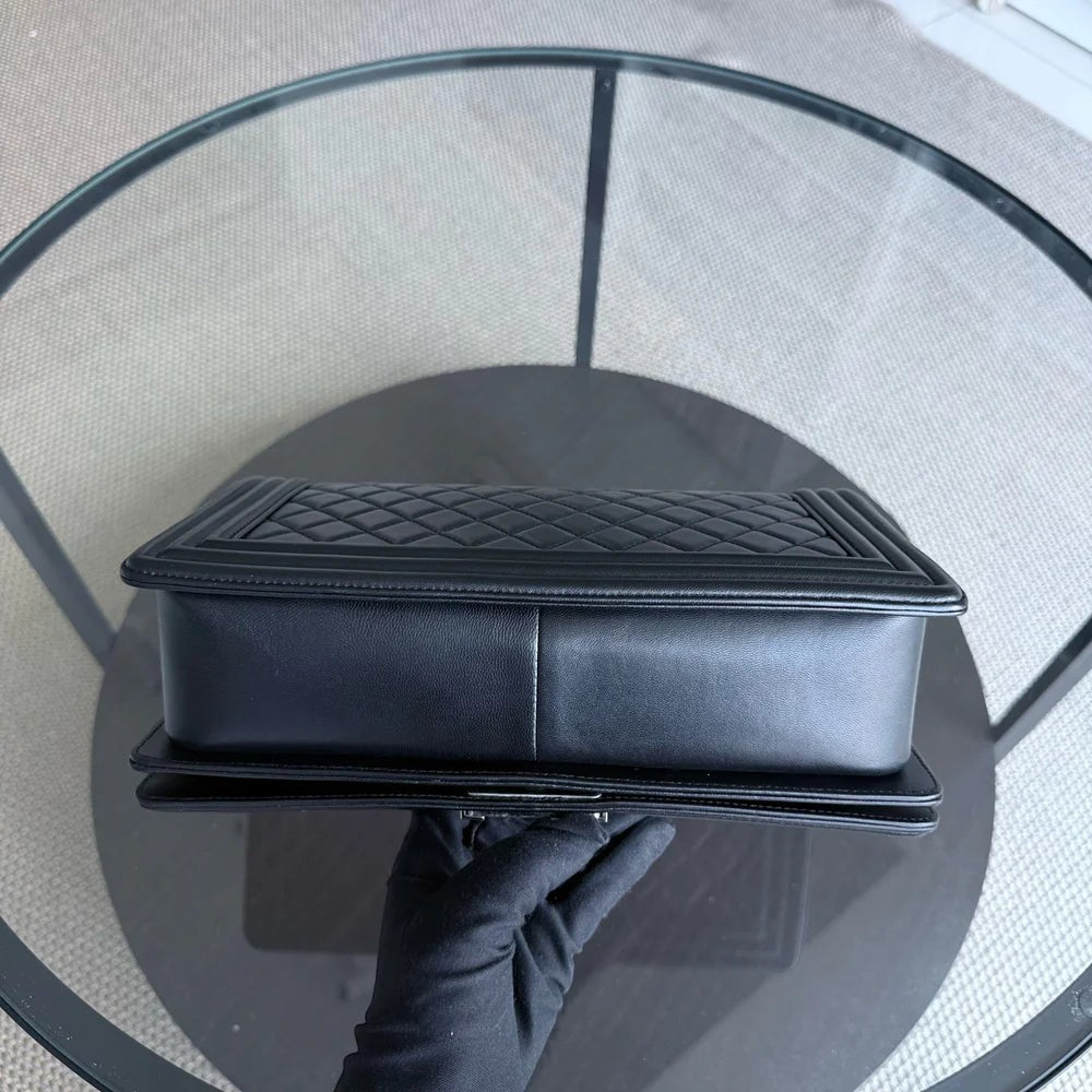 Chanel Boy New Medium - 28CM Quilted Lambskin Black Silver Hardware Series 23