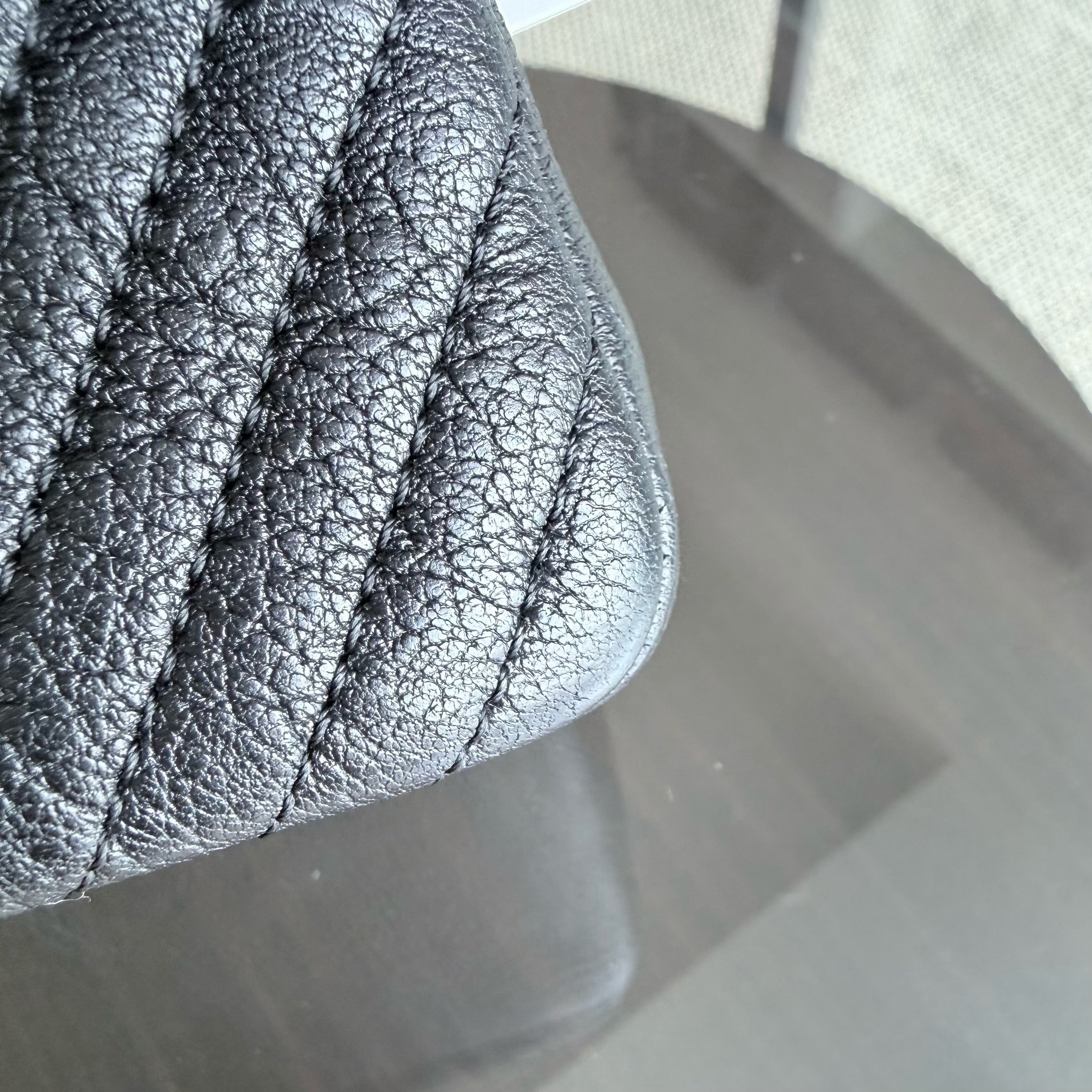 Chanel Seasonal Flap - Medium 25CM Chevron Surpique CC Herringbone Medallion Calfskin Flap Black Gold Hardware Series 21