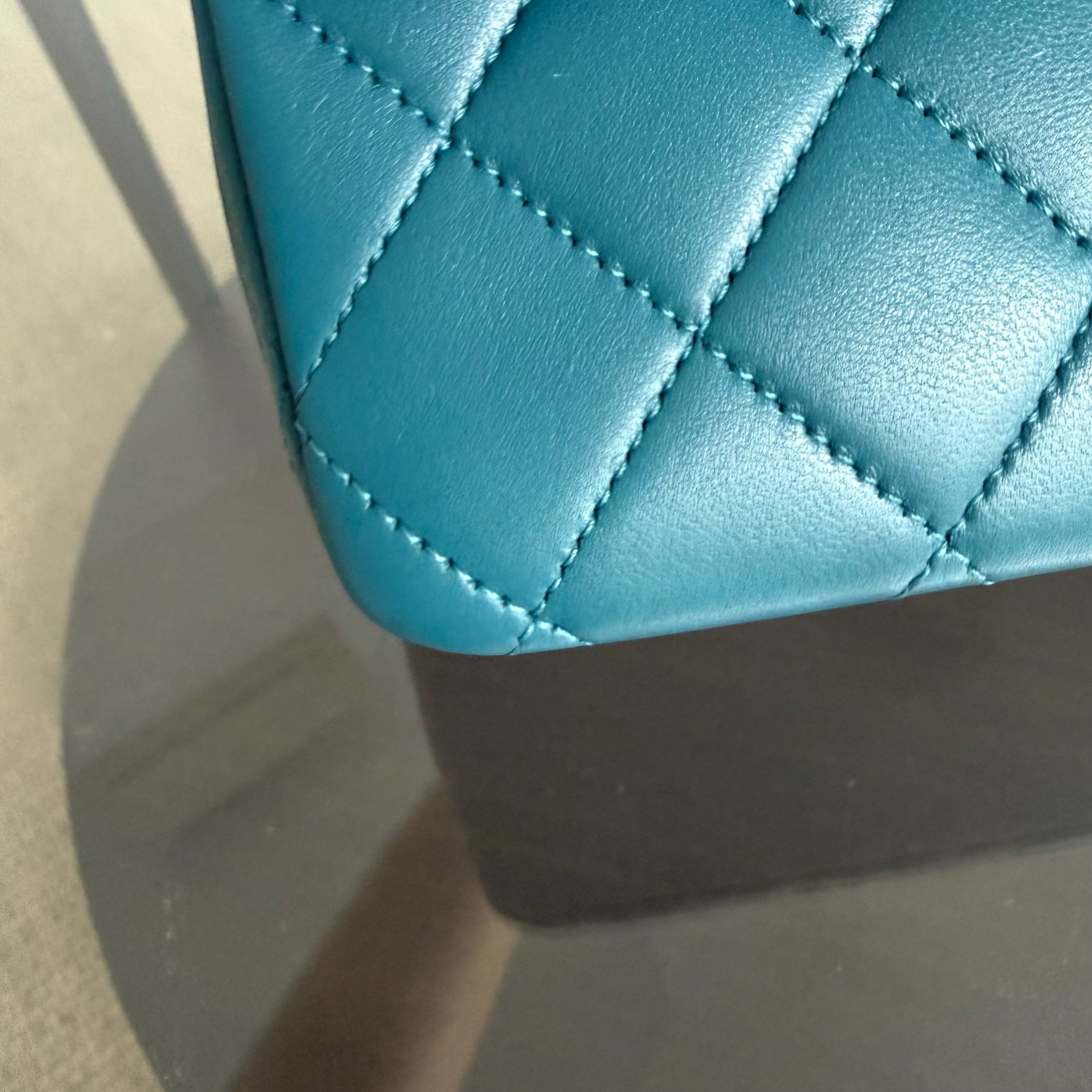Chanel Classic Flap Medium - 25CM Lambskin Quilted Turquoise Dark Silver Hardware Series 15