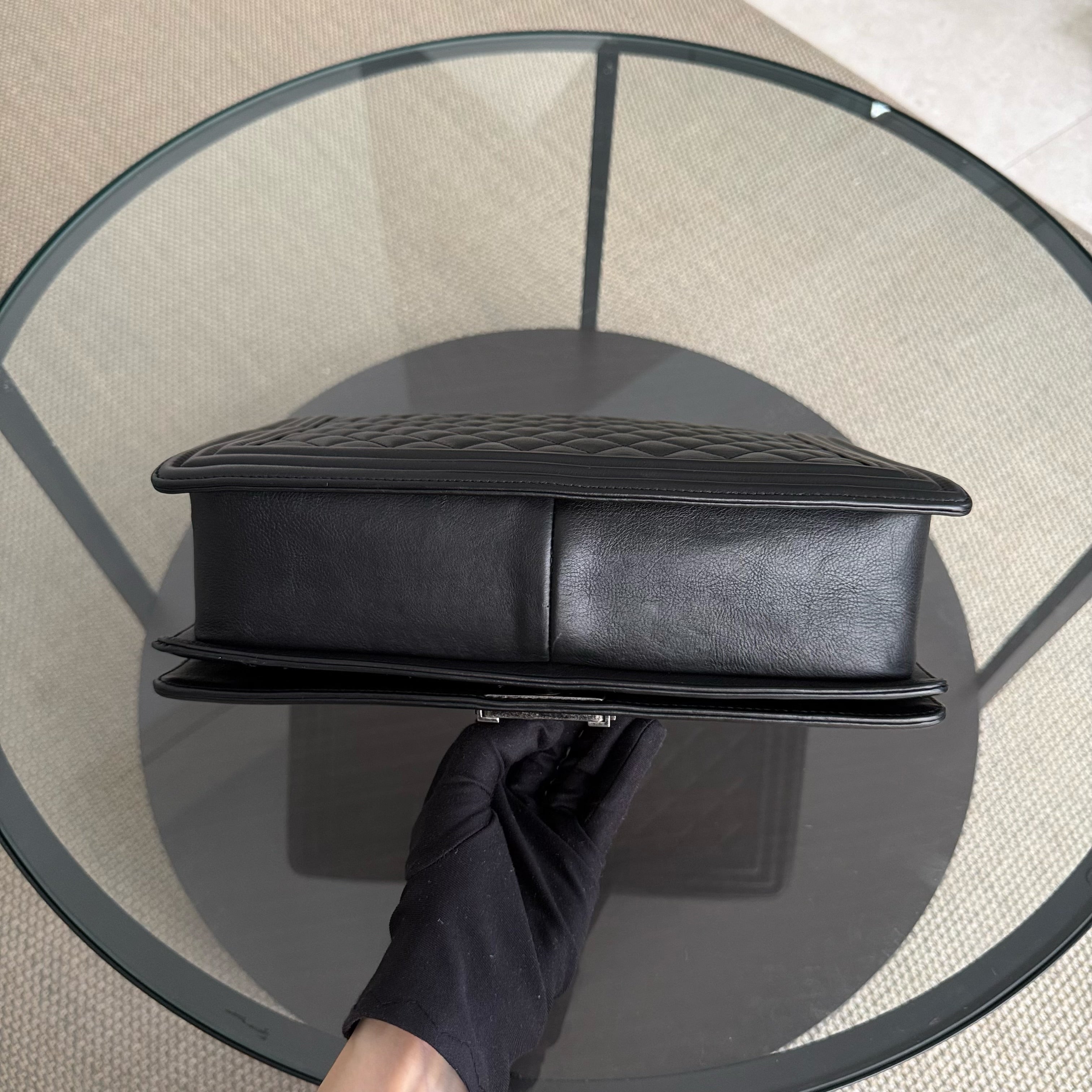 Chanel Boy Large - 30CM Quilted Calfskin Black Silver Hardware Series 17