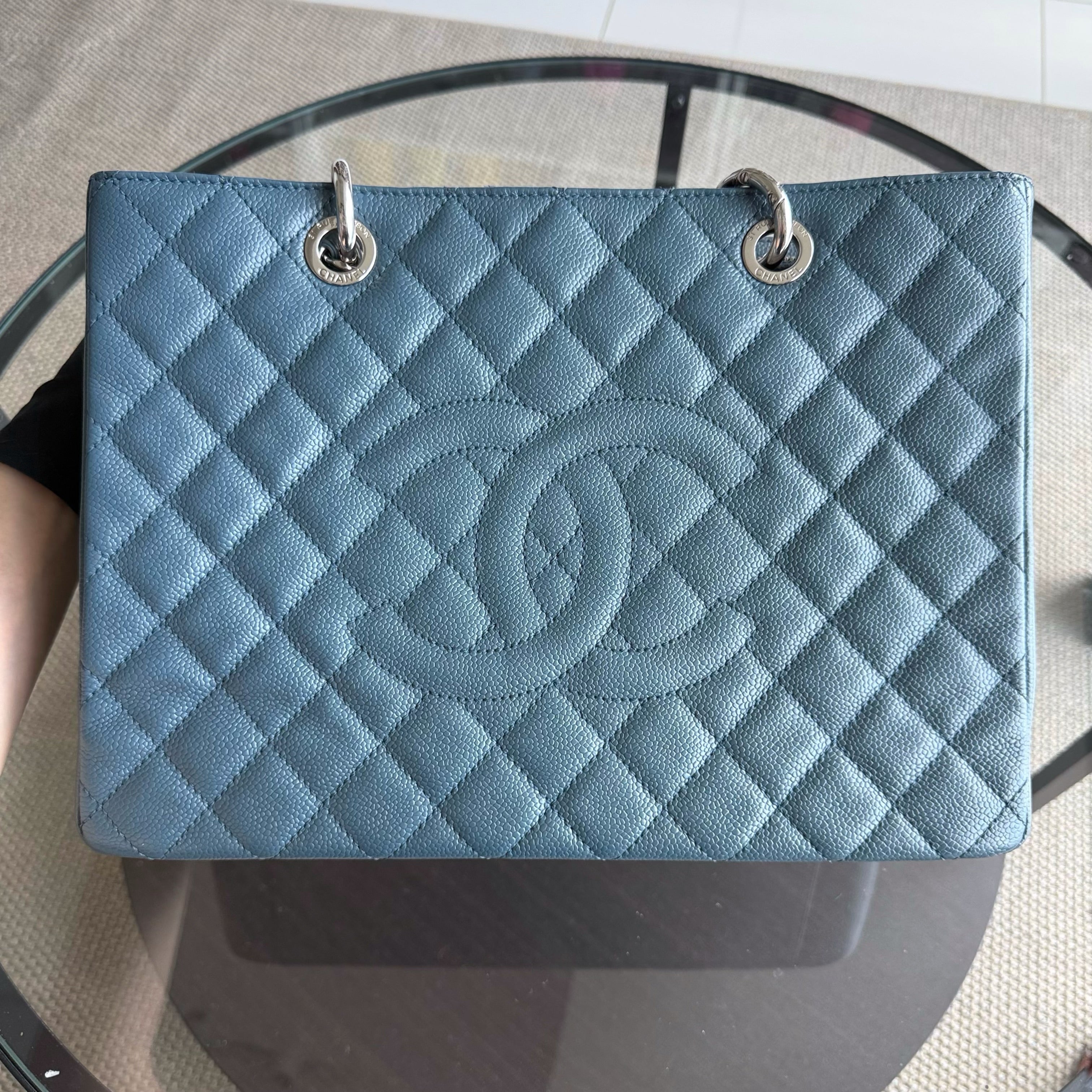 Chanel GST Grand Shopping Tote - Caviar Quilted Grained Calfskin Blue Silver Hardware Series 19