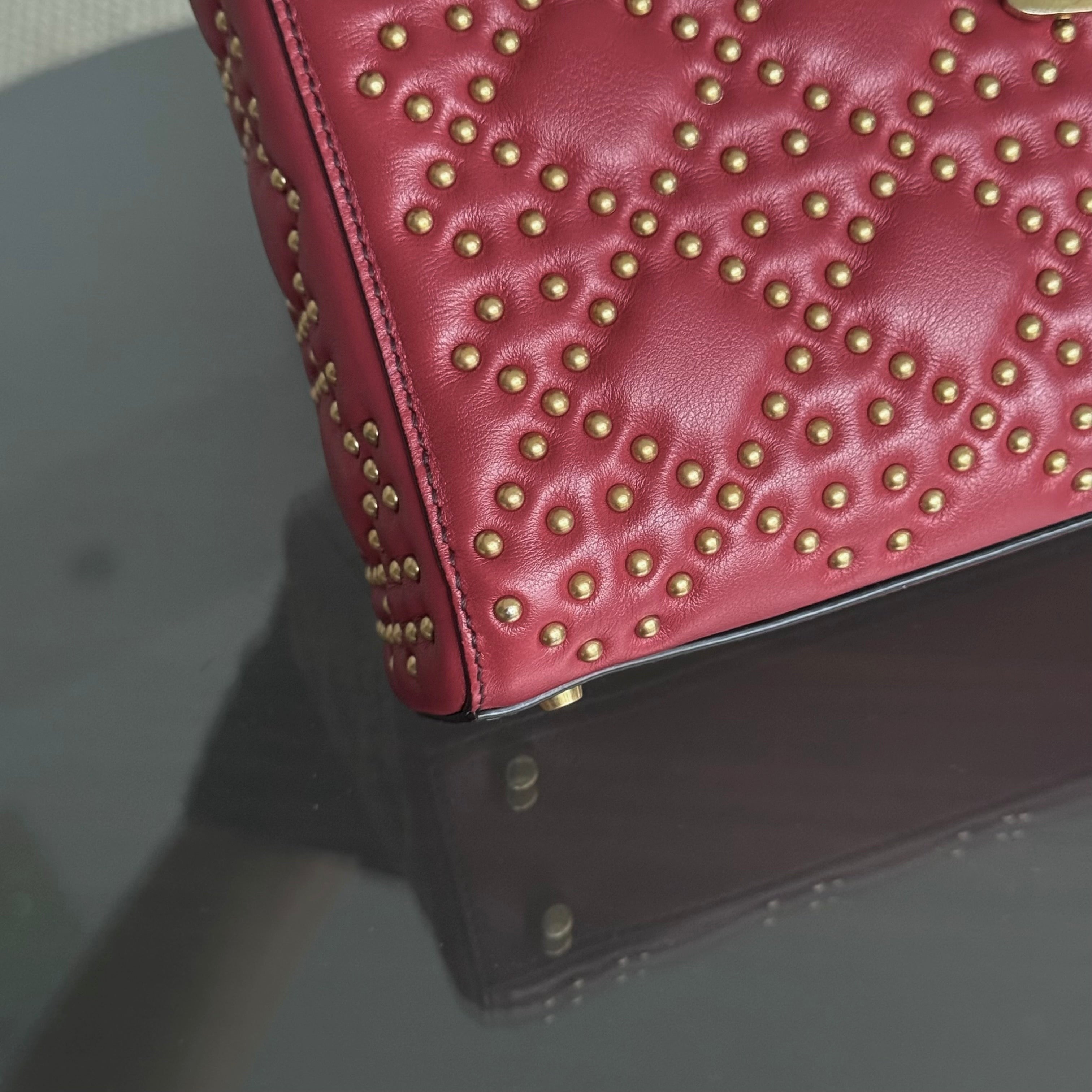 Dior Lady Mini - Valentine Studded Red Golden Hardware
