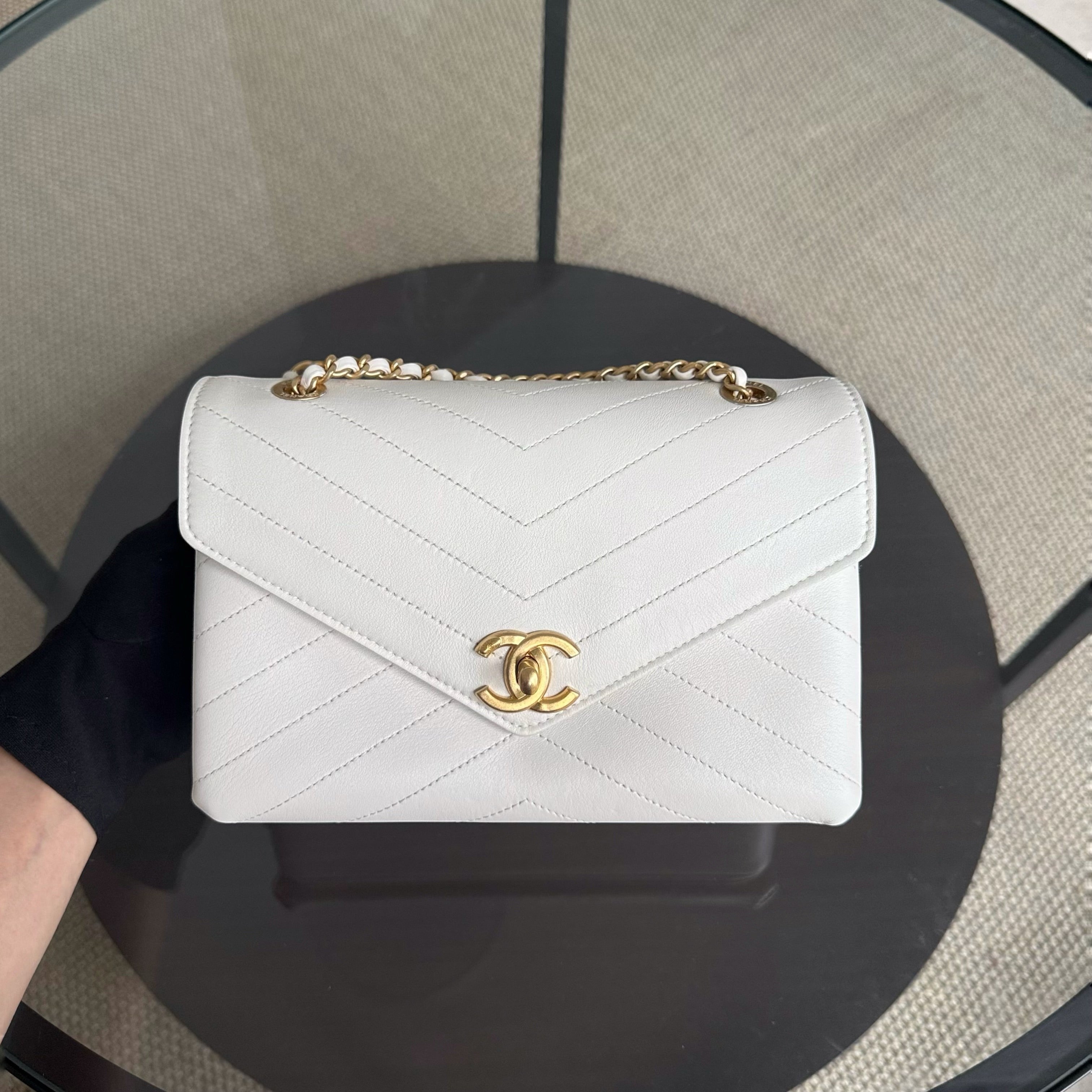 Chanel Coco Chevron Bag - Calfskin White Gold Hardware Series 25