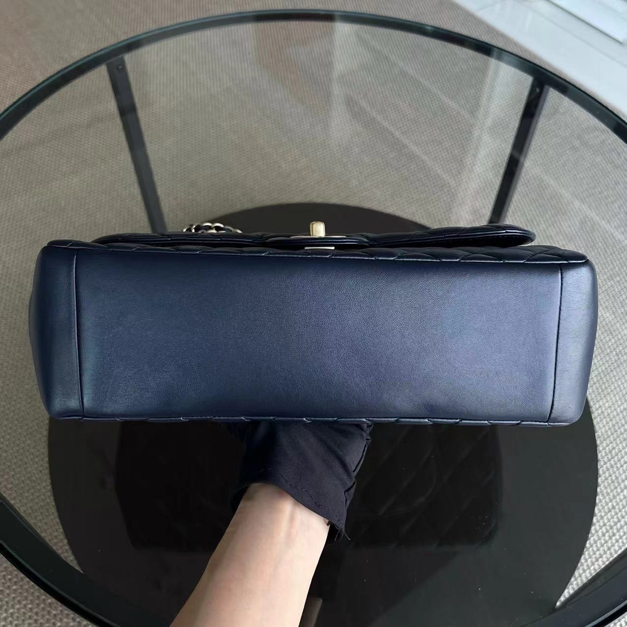 Chanel Chic Flap Jumbo Mademoiselle Quilted Lambskin Dark Blue Golden Hardware Series 21