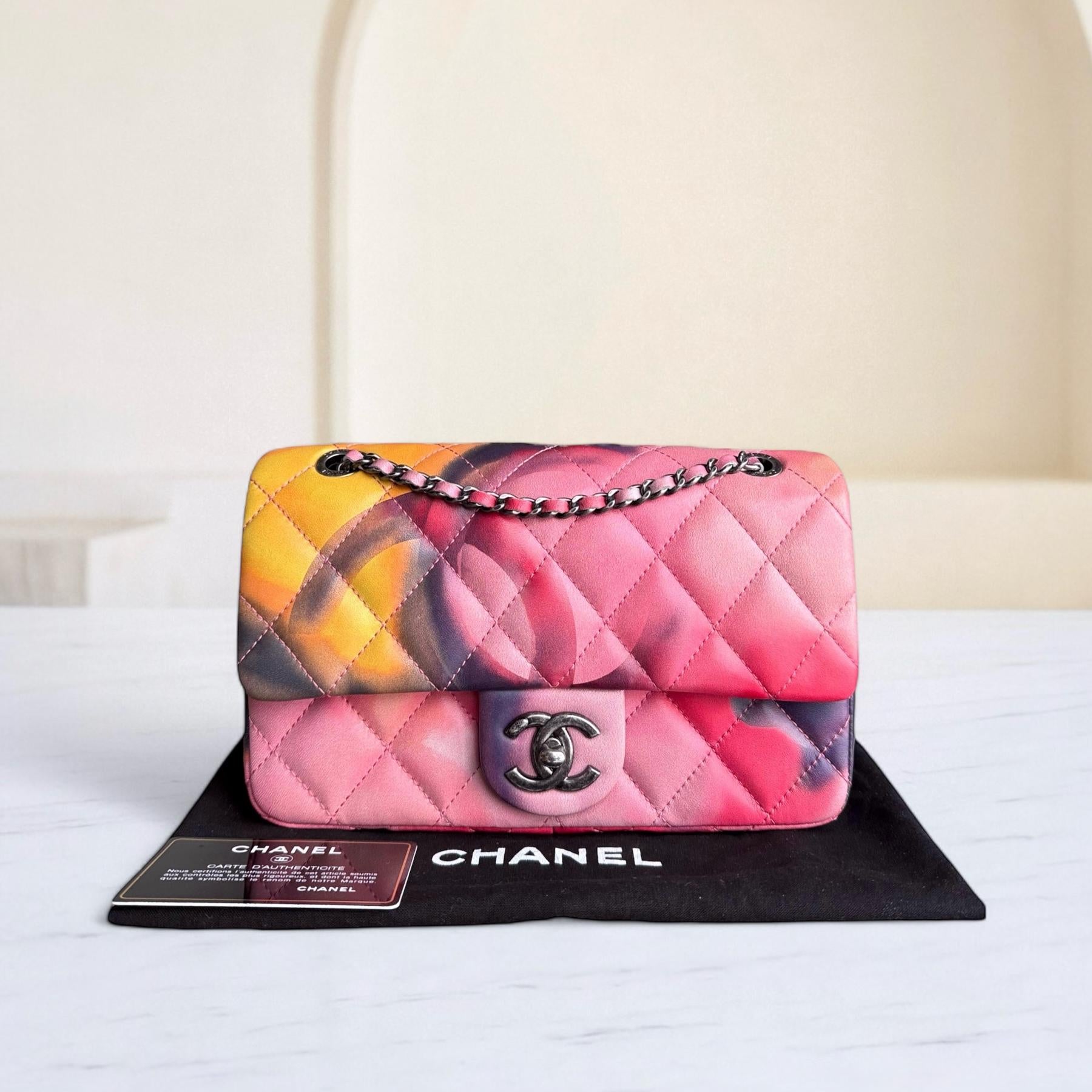 Chanel Classic Flap Seasonal - Small 22CM Flower Power Flap Ruthenium Silver Hardware Series 21