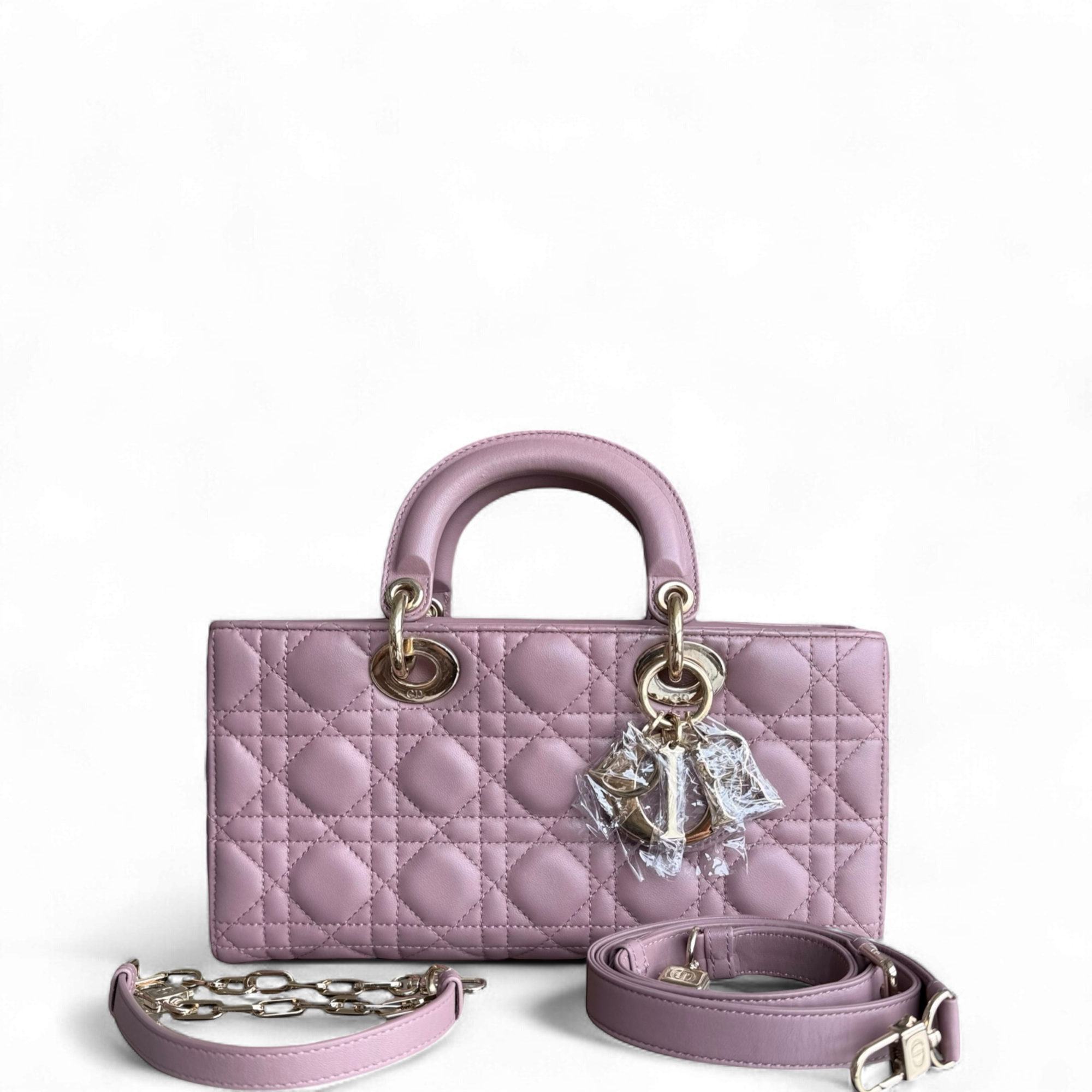 Dior D-Joy Medium - Cannage Lambskin Pink Gold Hardware