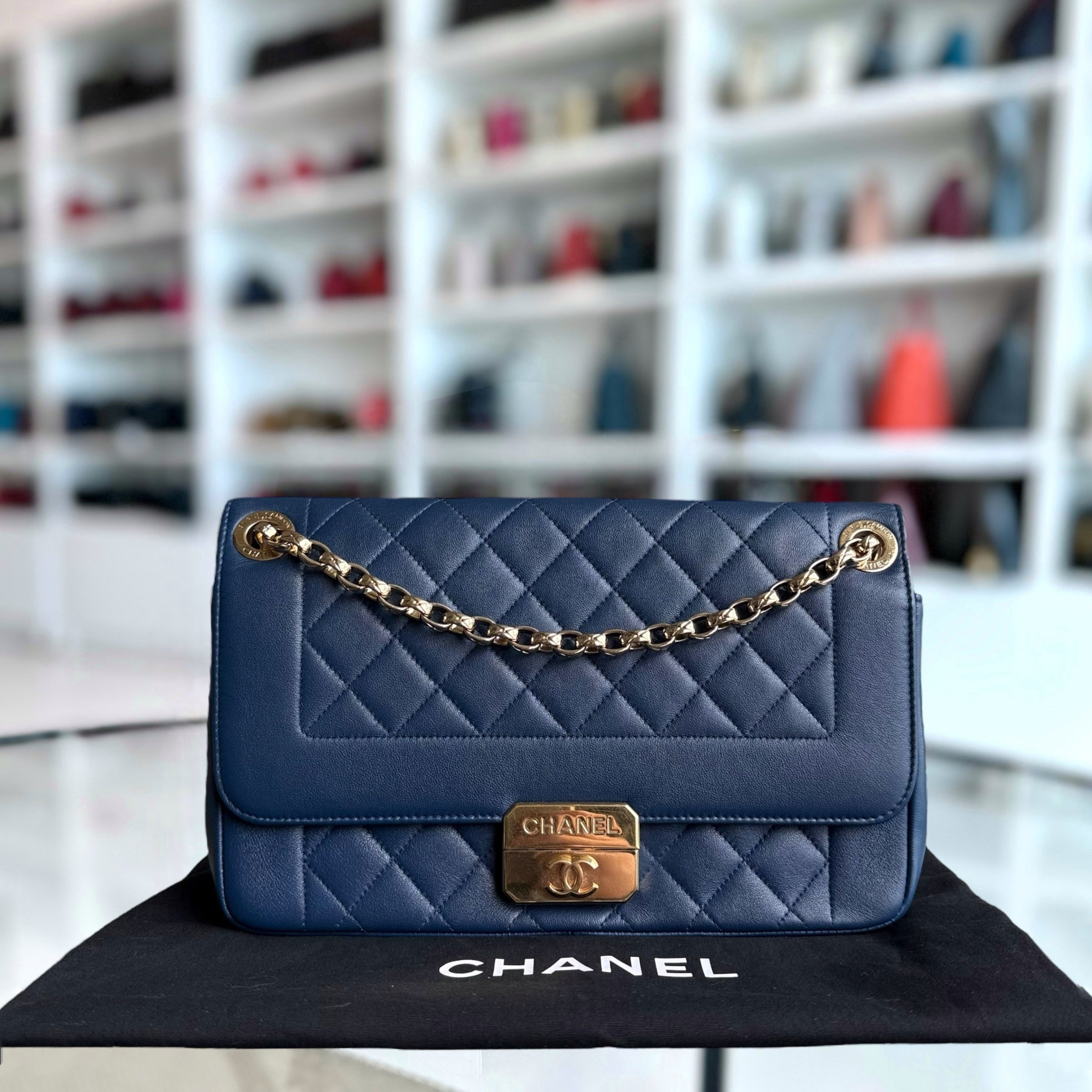 Chanel Chic With Me Medium - Lambskin Quilted 25CM Navy Blue Gold Hardware Series 18