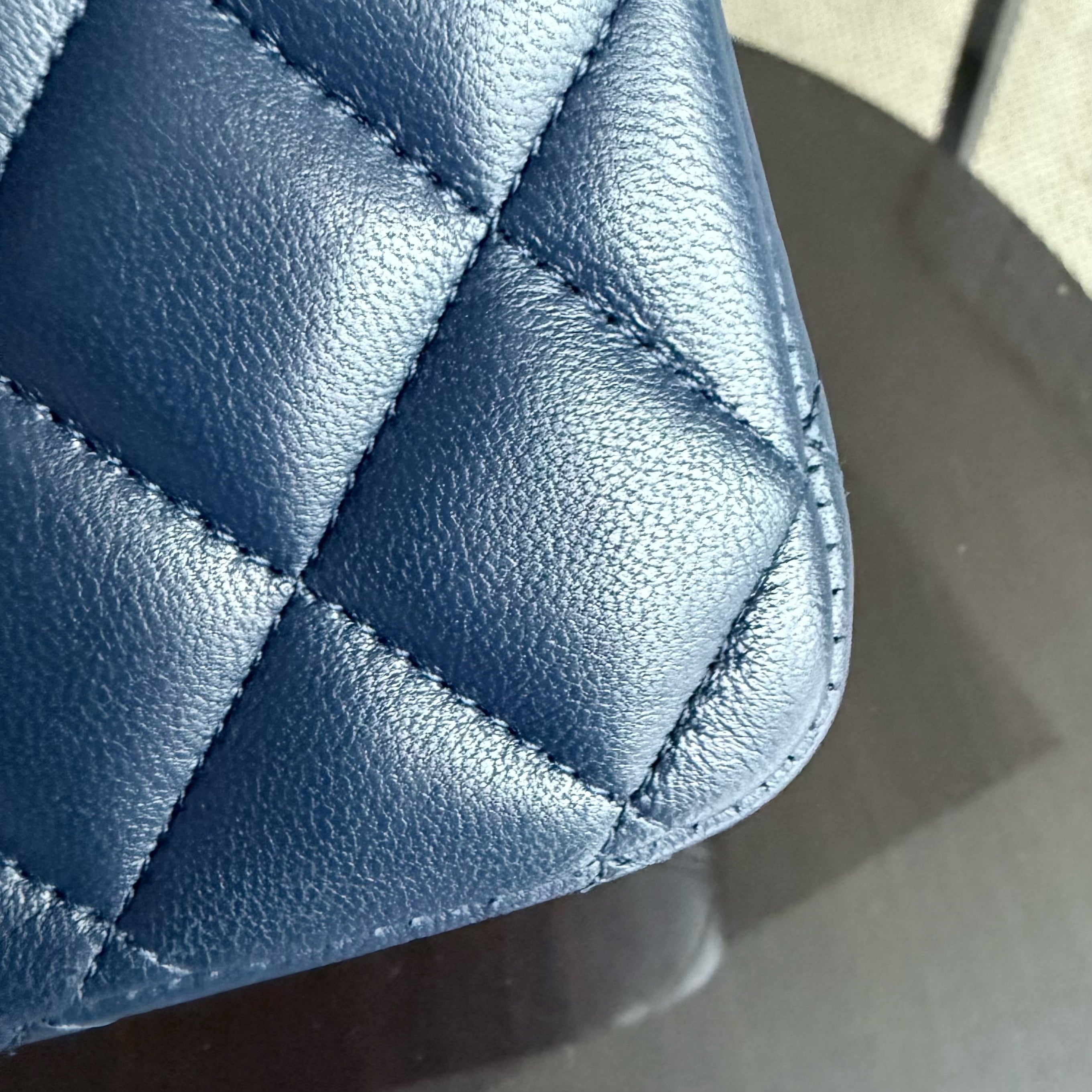 Chanel Classic Flap Medium - 25CM Quilted Lambskin Dark Blue Silver Hardware Series 22