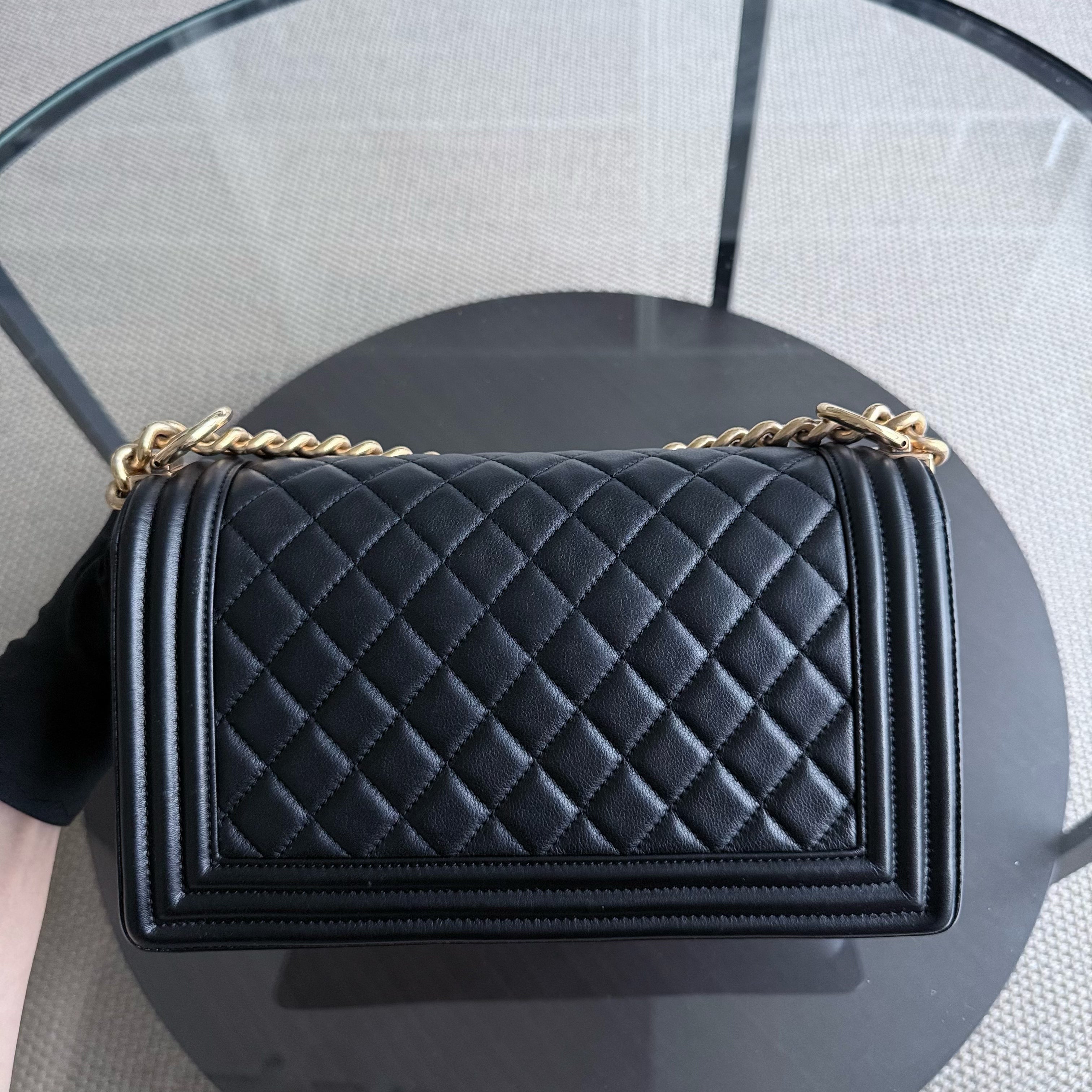 Chanel Boy Medium - 25CM Quilted Calfskin Black Gold Hardware Series 20