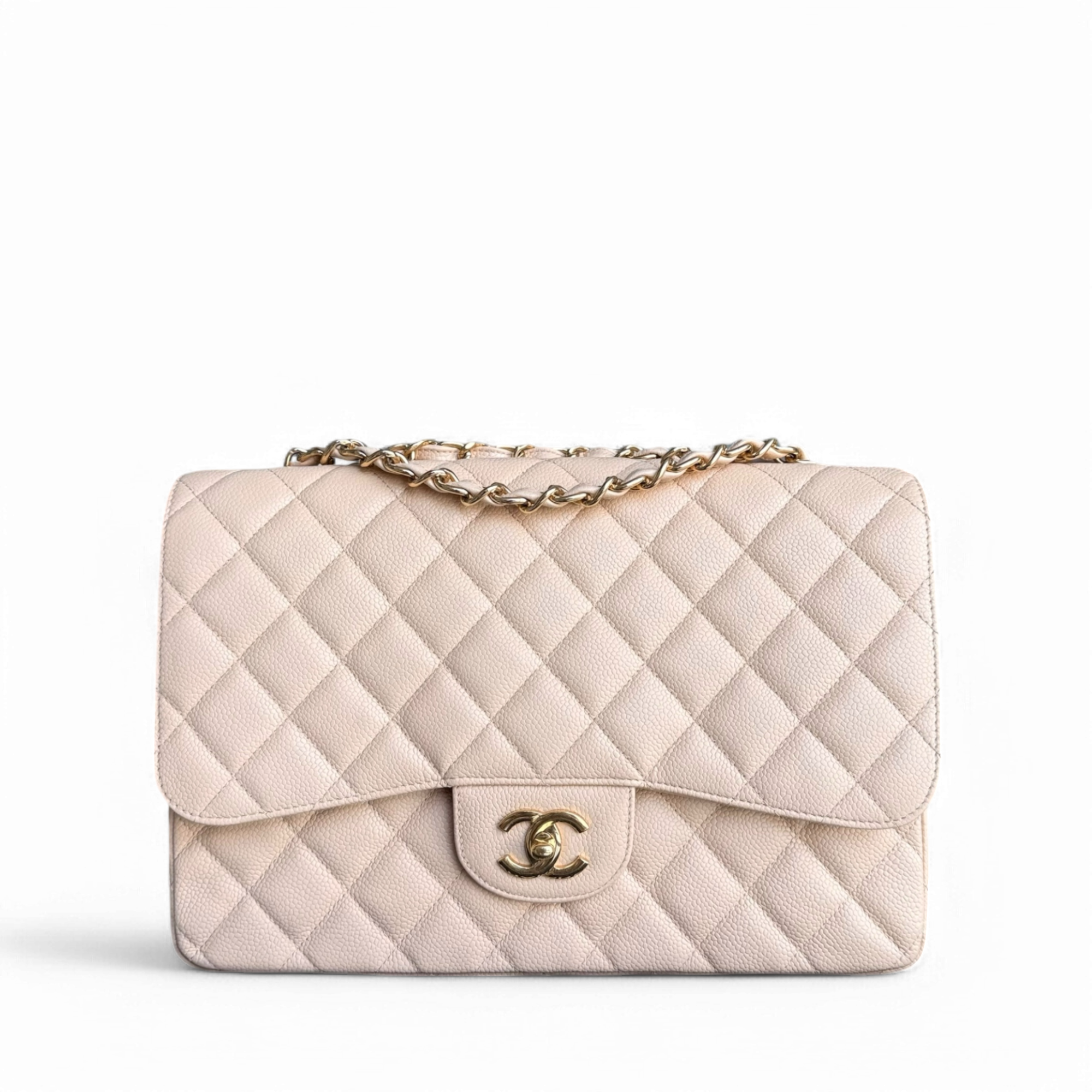 Chanel Classic Flap Jumbo - Caviar 30CM Single Flap Quilted Beige Gold Hardware Series 14