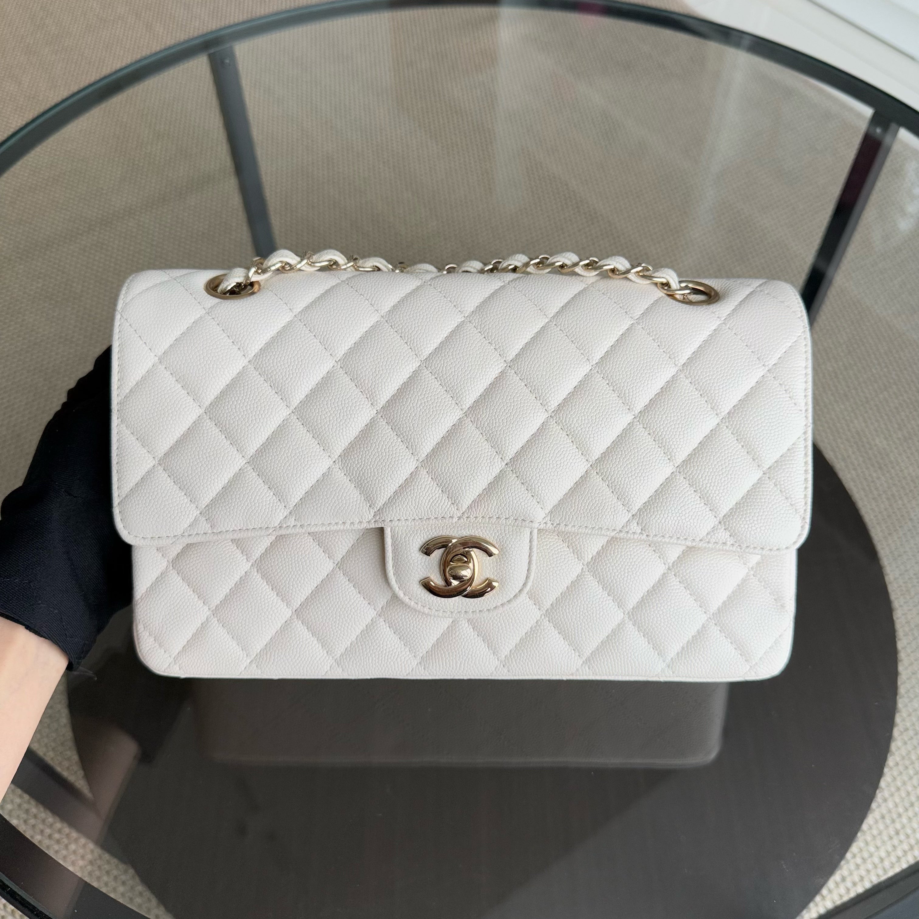 Deposit of Chanel Classic Flap Medium - Caviar 25CM Quilted Cream White Gold Hardware Series 23
