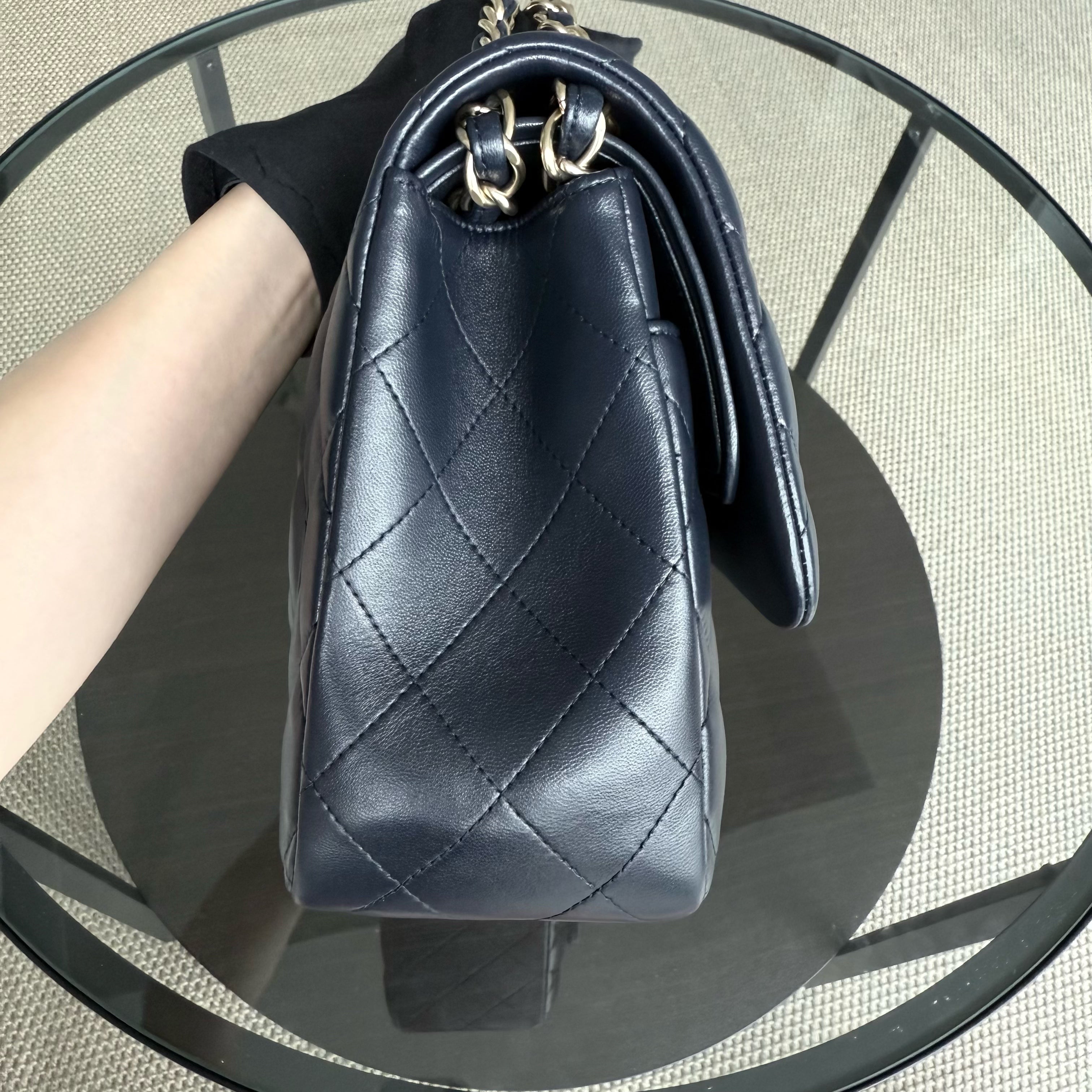 Chanel Classic Flap Jumbo - Double Flap 30CM Quilted Lambskin Dark Blue Gold Hardware Series 20