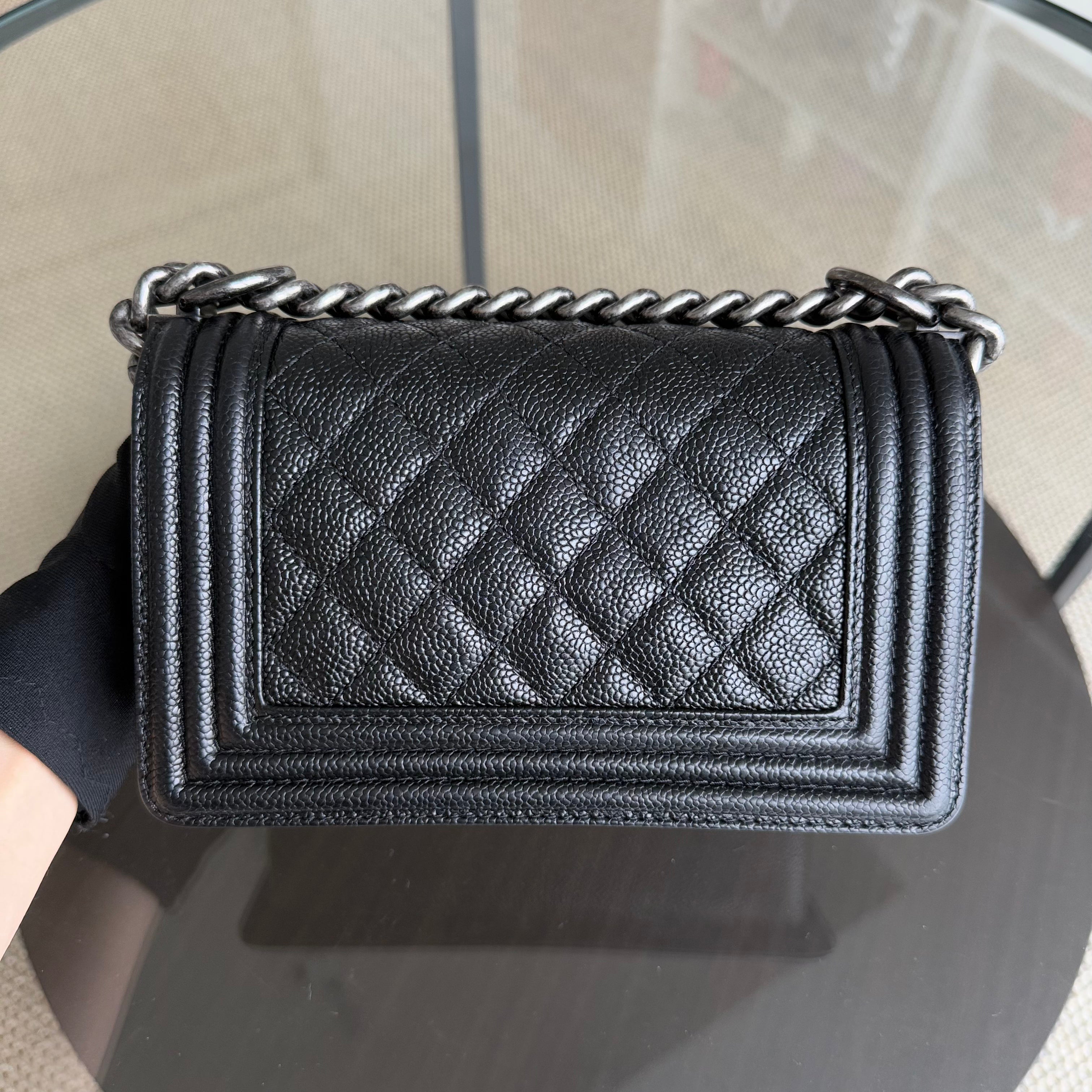 Chanel Boy Small - Caviar 20CM Quilted Black Ruthenium Silver Hardware Series 23