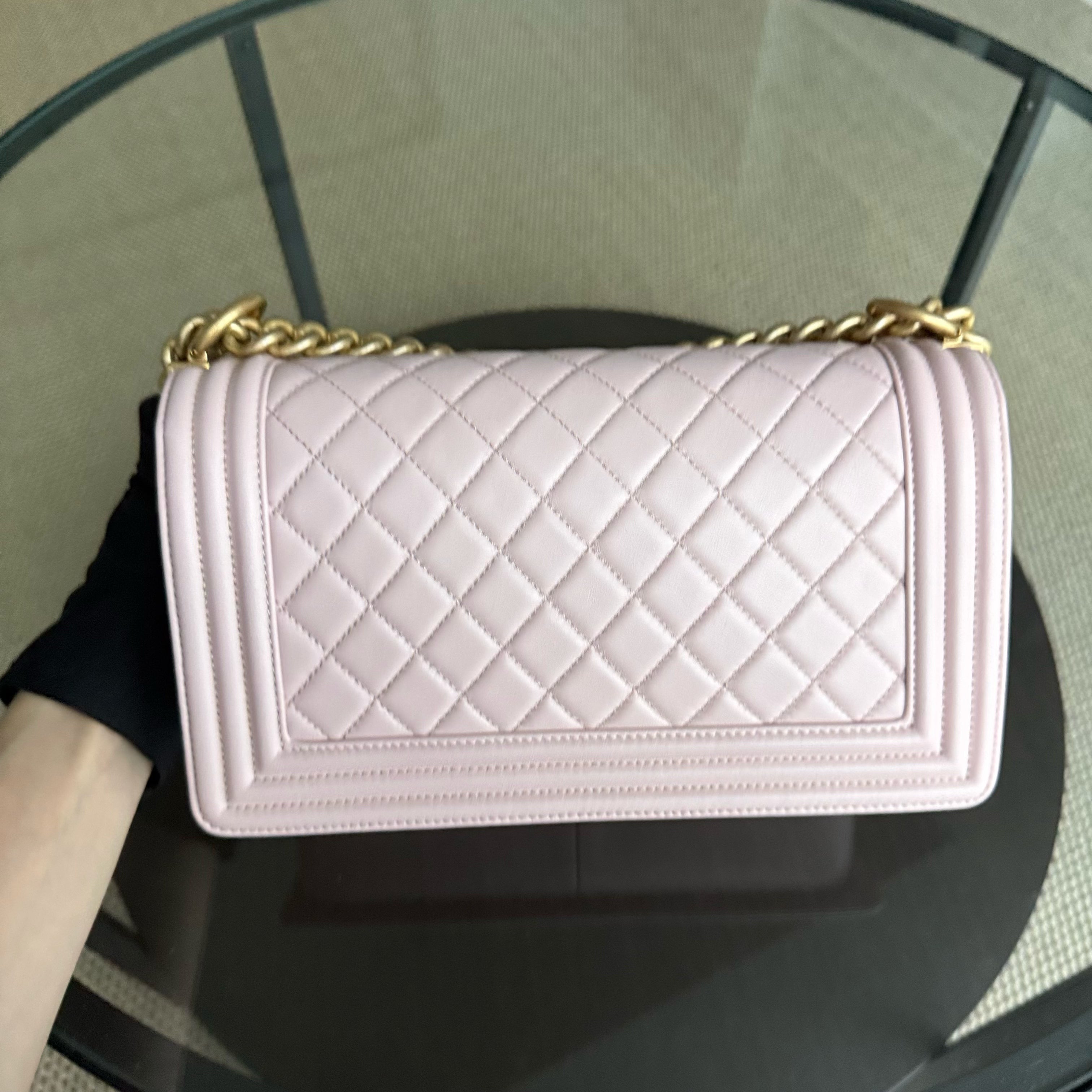 Chanel Boy Medium - 25CM Quilted Lambskin Sakura Light Pink Gold Hardware Series 24