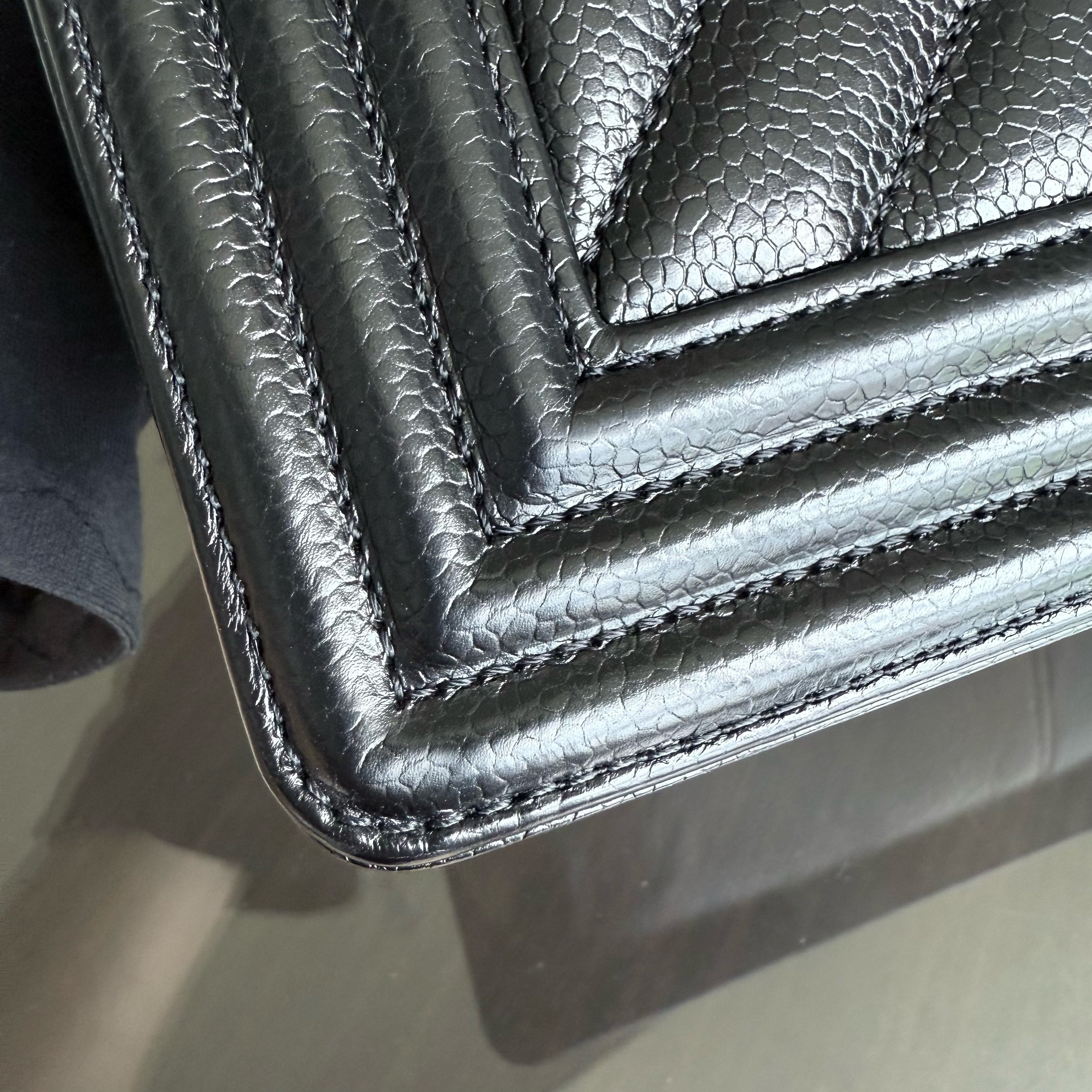 Chanel Boy Medium - Caviar 25CM Chevron Black Silver Hardware Series 29