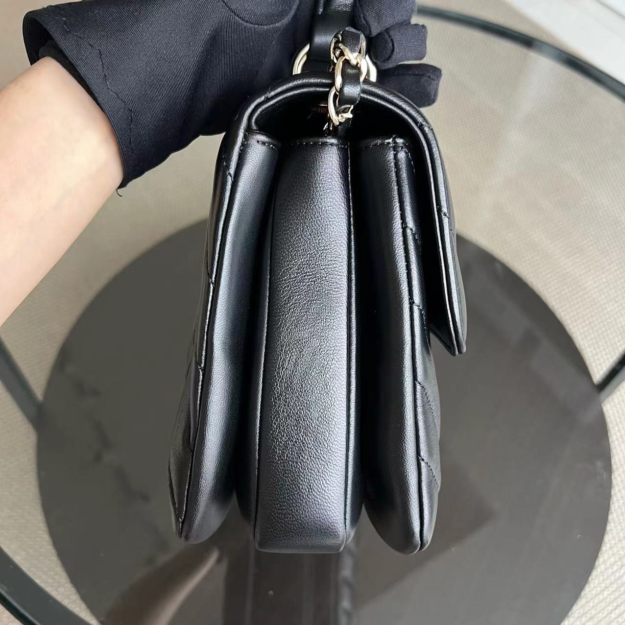 Trendy CC Small 25CM Chevron Lambskin Black Golden Hardware Series 26