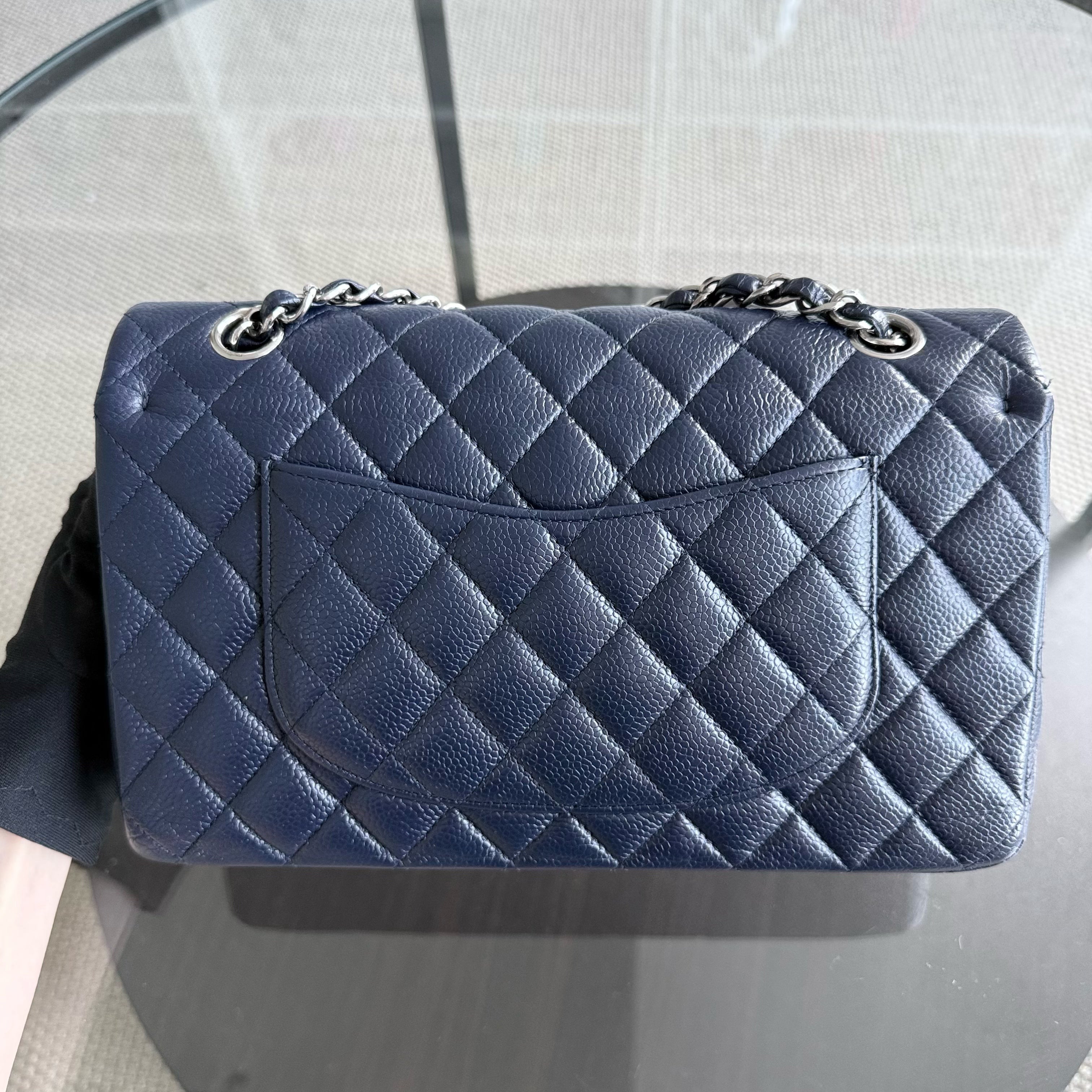 Chanel Classic Flap Medium - Caviar 25CM Quilted Dark Blue Silver Hardware Series 19