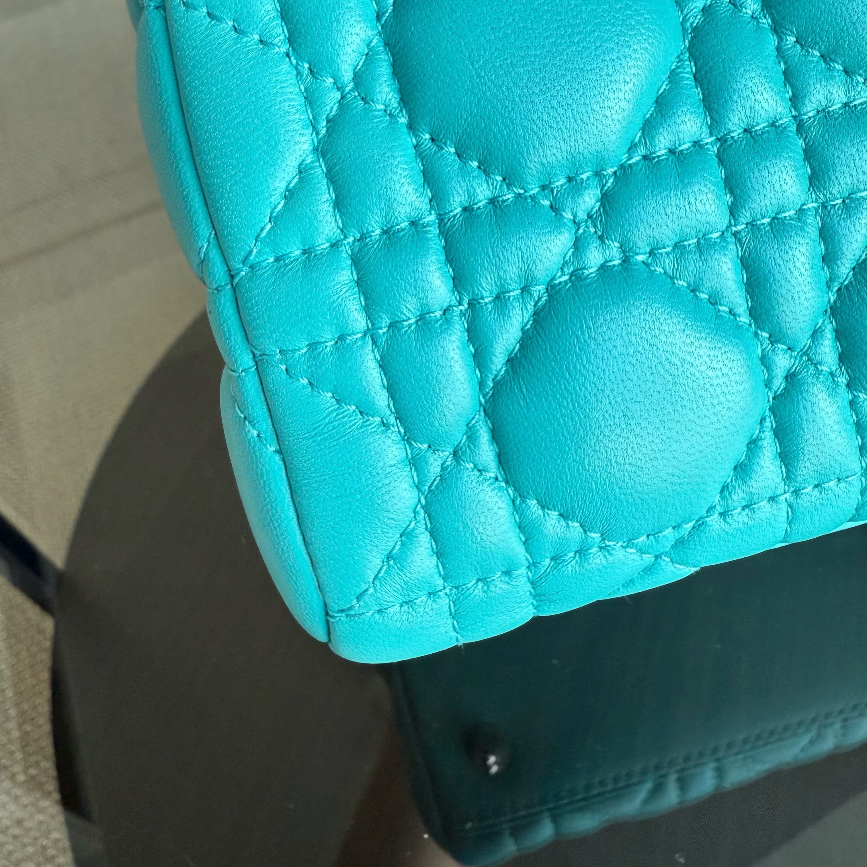 Dior Lady Medium - 25CM Cannage Lambskin Light Blue Silver Hardware