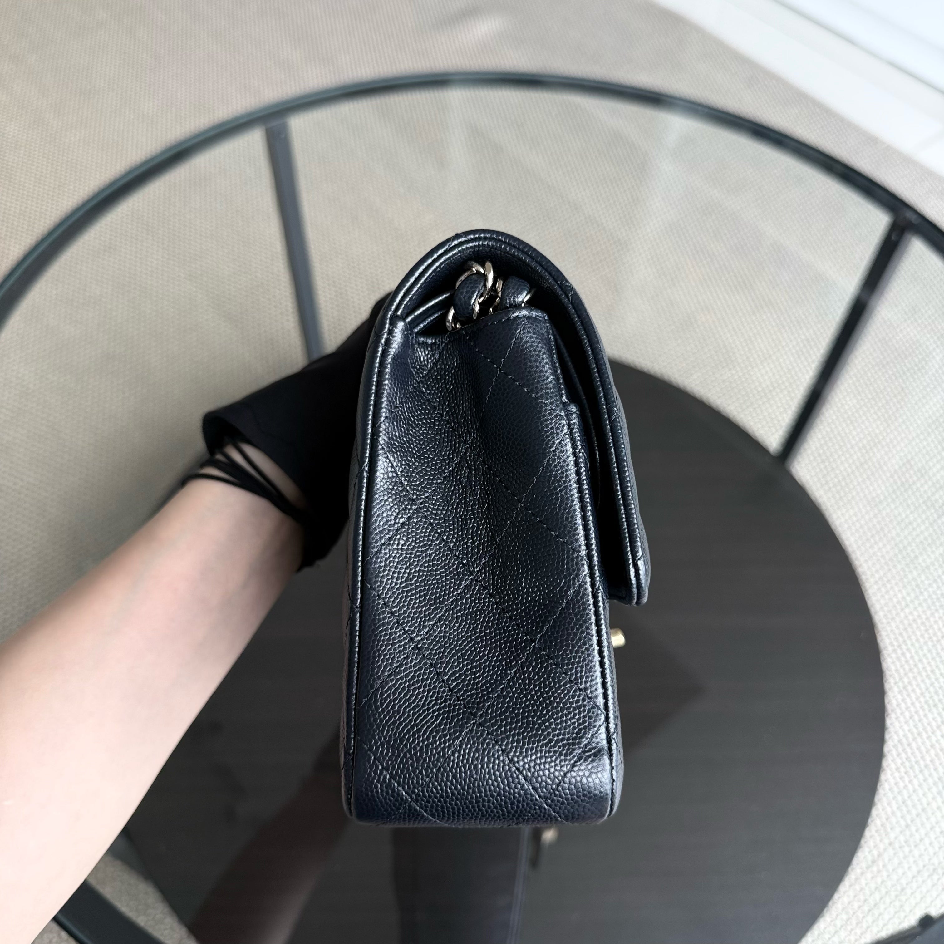 Chanel Classic Flap Medium - Caviar 25CM Quilted Mid-night Dark Blue Gold Hardware Series 28