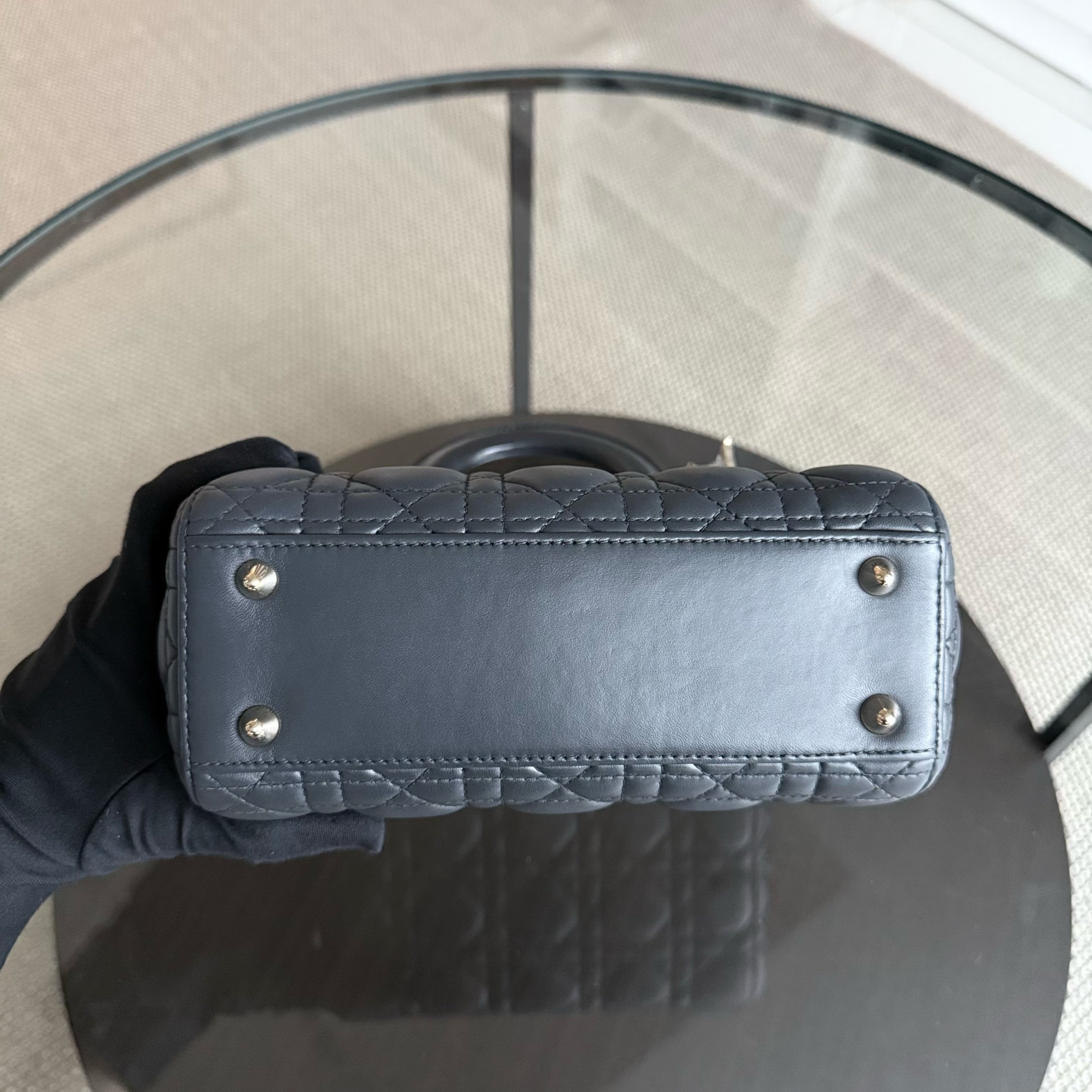 Dior Lady Small - Cannage Lambskin Dark Grey Gray Charcoal Gold Hardware