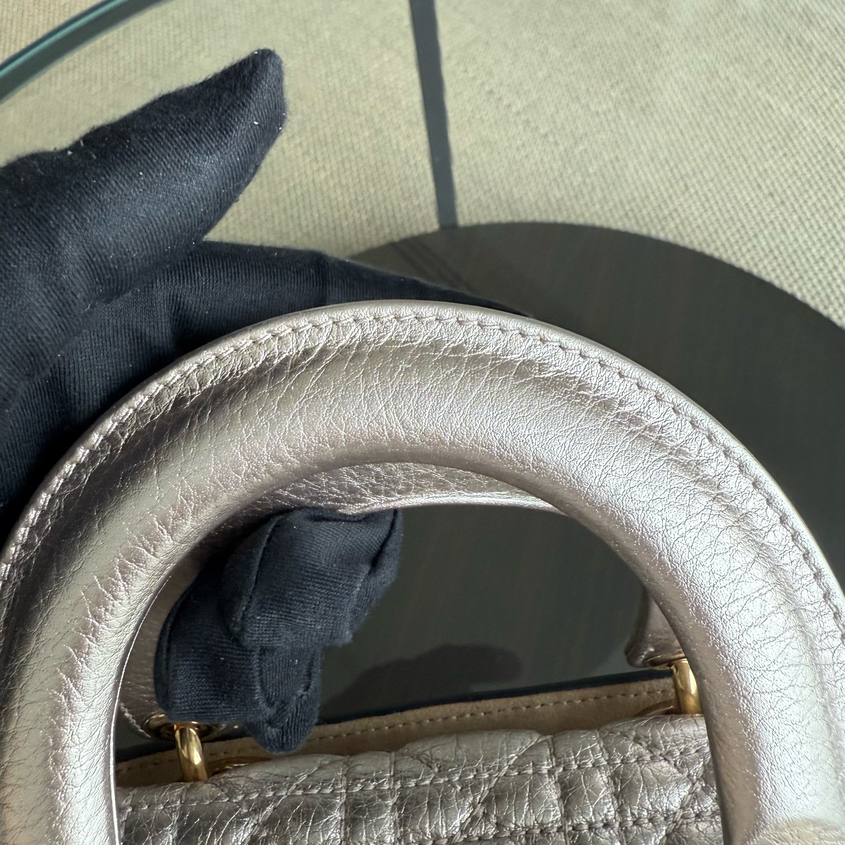 Dior Lady Small - Cannage Clafskin Rose Gold Metallic Gold Hardware