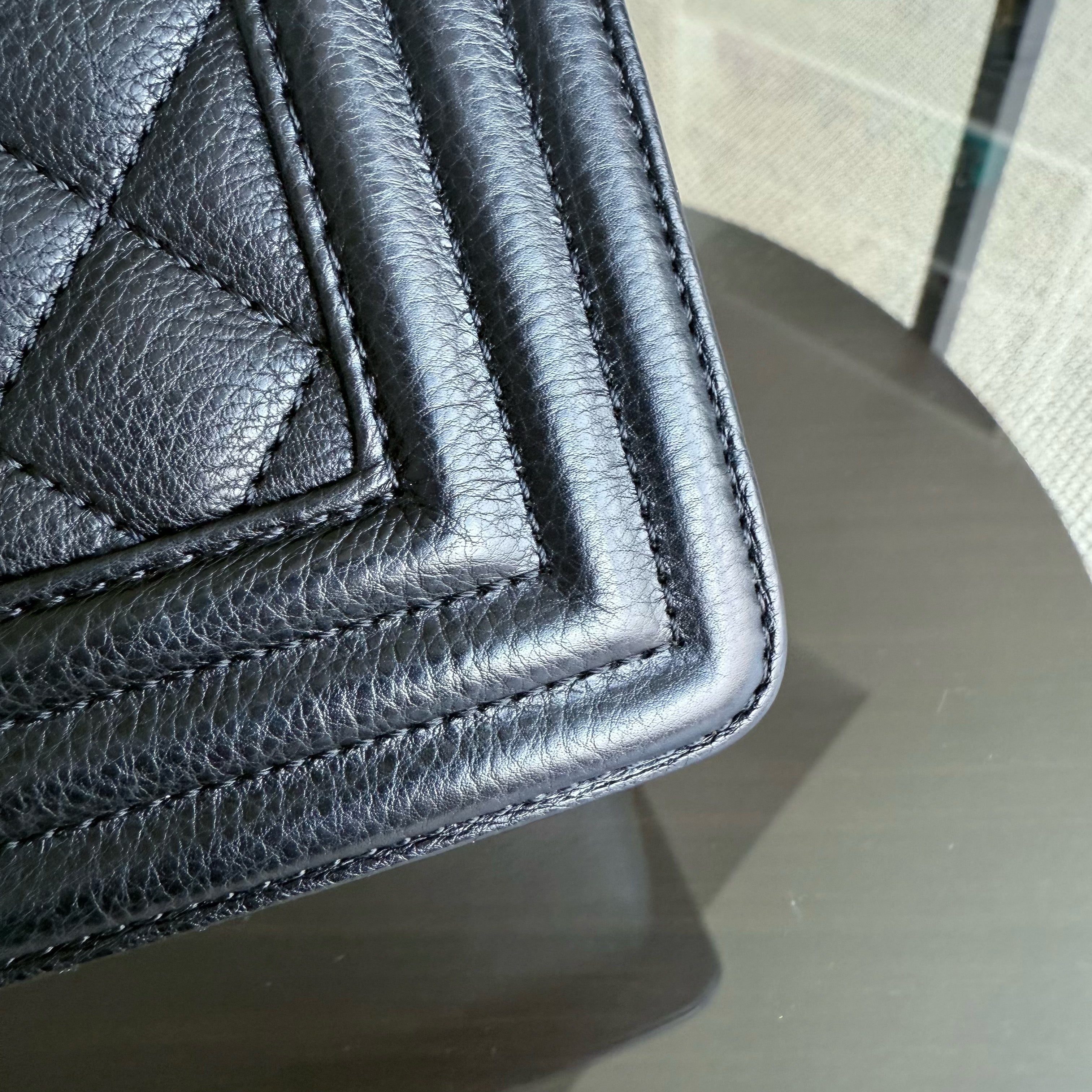 Chanel Boy Medium - Grained Calfskin 25CM Quilted Black Ruthenium Silver Hardware Series 23