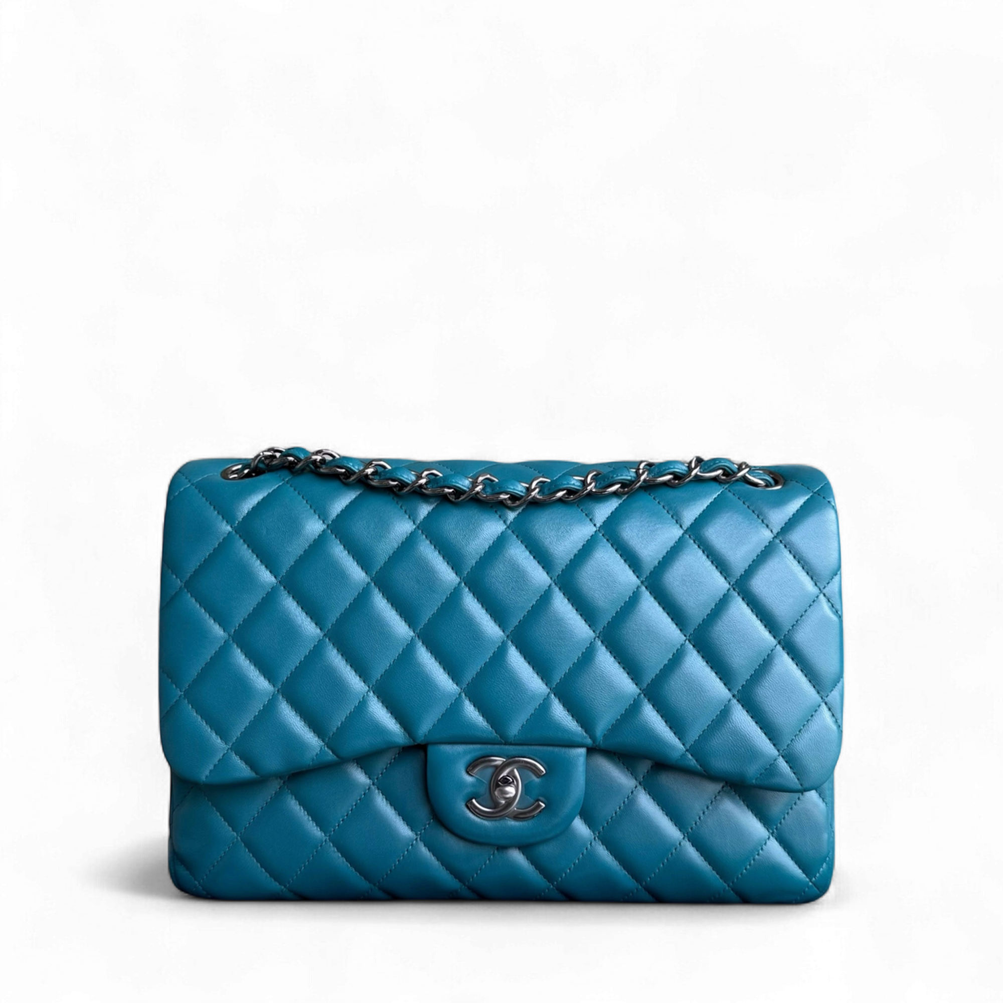 Chanel Classic Flap Jumbo - Double Flap 30CM Quilted Lambskin Blue Ruthenium Silver Hardware Series 15