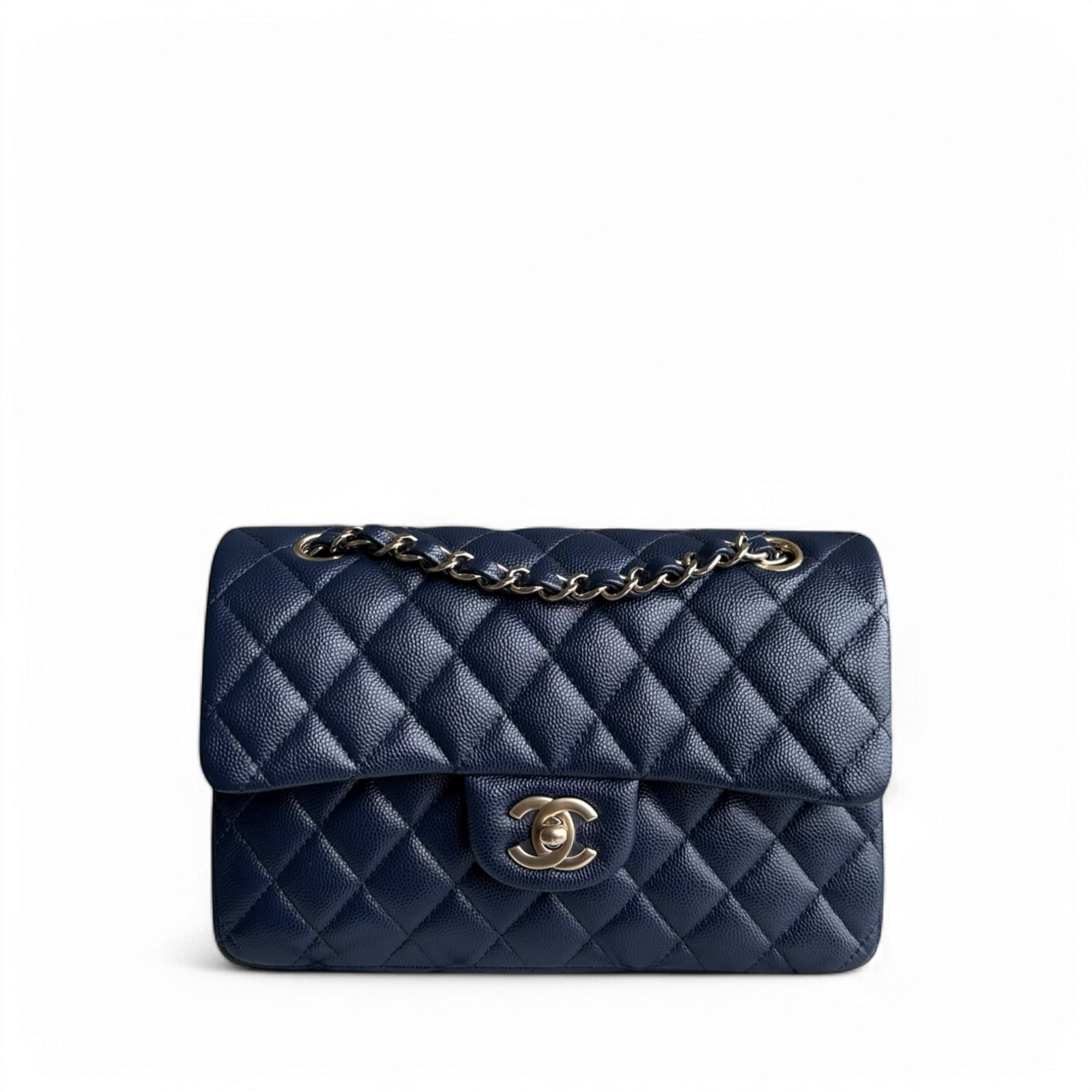 Chanel Classic Flap Small - Caivar 23CM Quilted Midnight Blue Gold Hardware Series 29