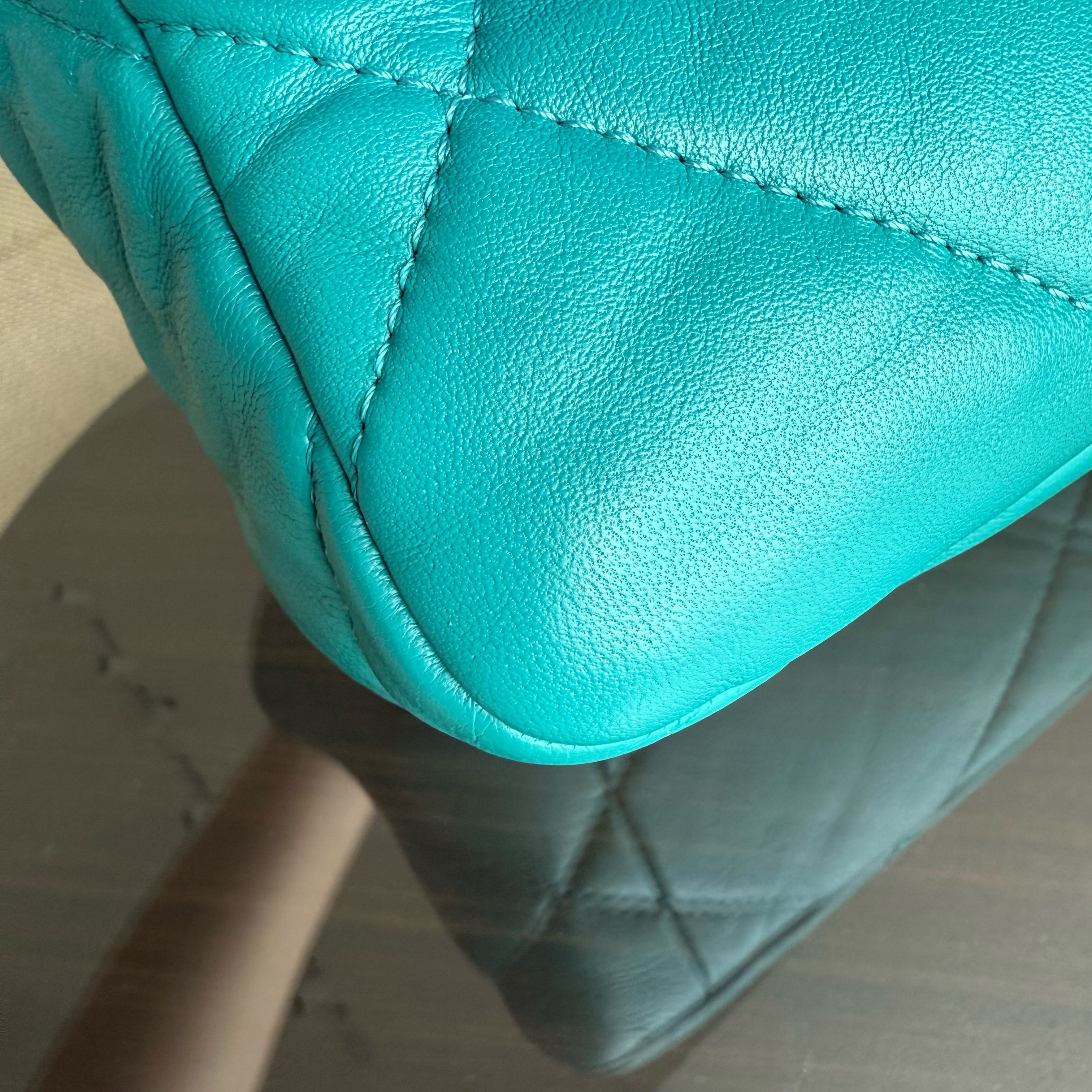 Chanel 19 Bag Small - Quilted Goatskin Green Blue Two-tone Hardware Series 30