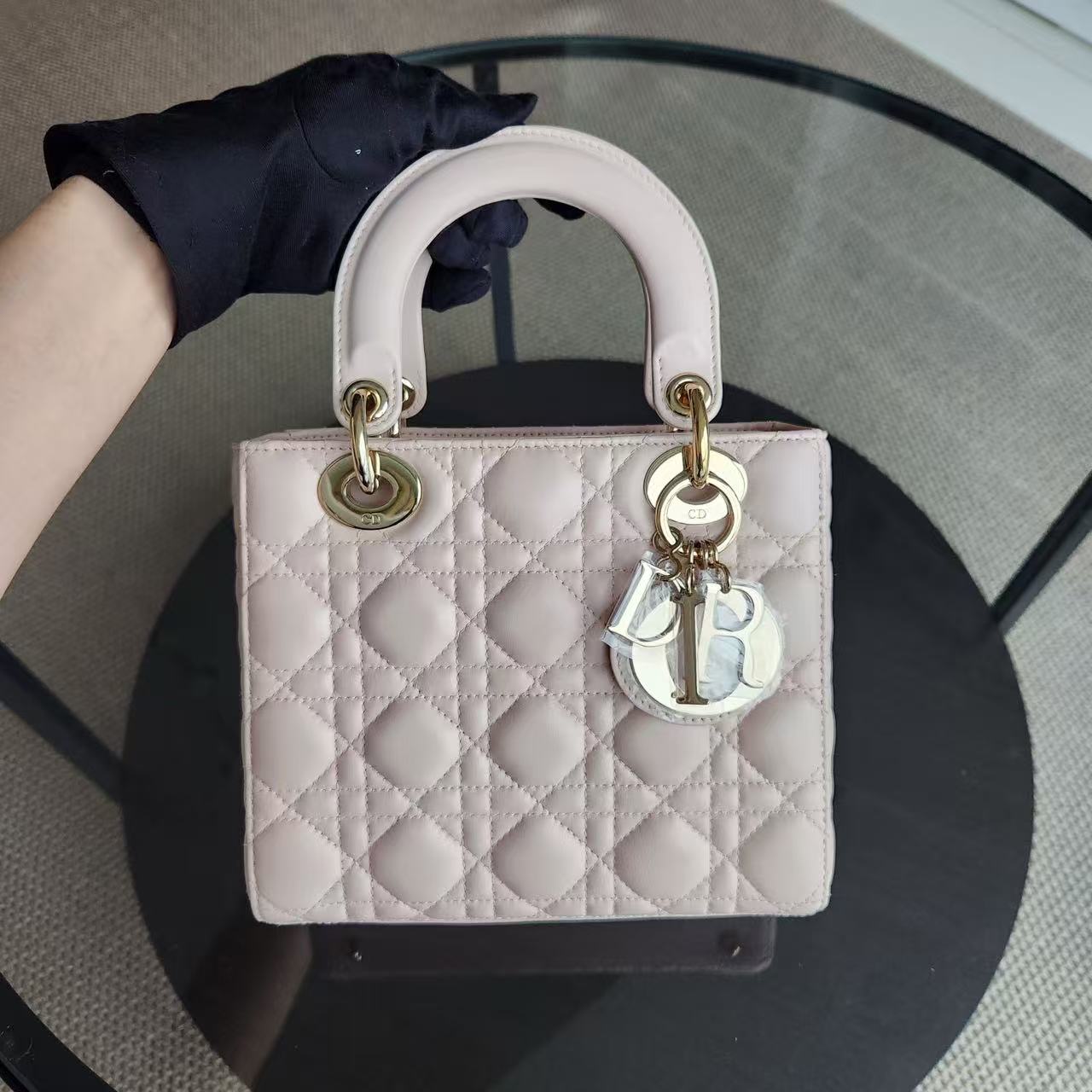 Dior Lady Small - Cannage Lambskin Light Blush Pink Gold Hardware