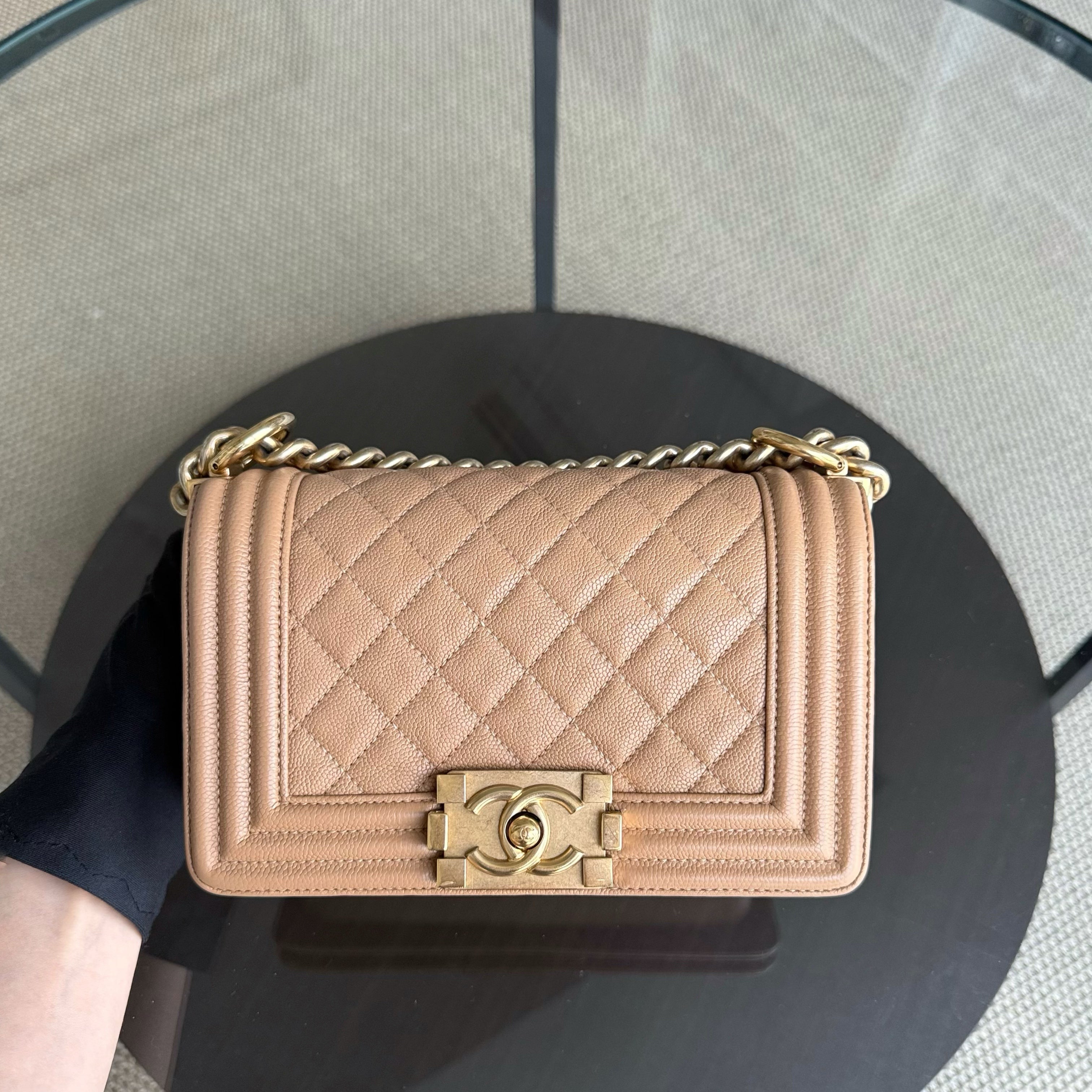 Chanel Boy Small - Caviar 20CM Quilted Caramel Gold Hardware Series 25