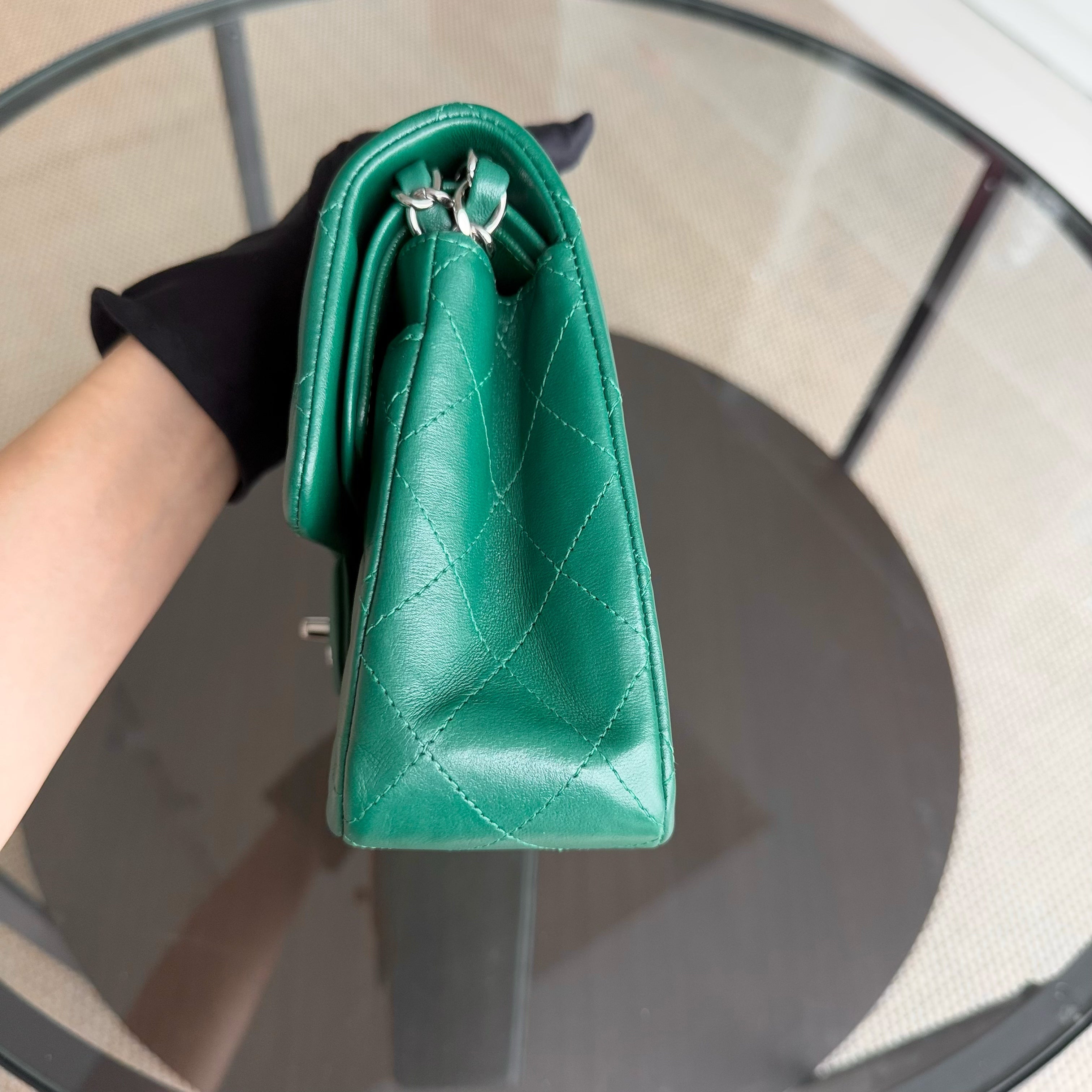 Chanel Classic Flap Small - Lambskin 23CM Quilted Double Flap Dark Green Silver Hardware Series 25