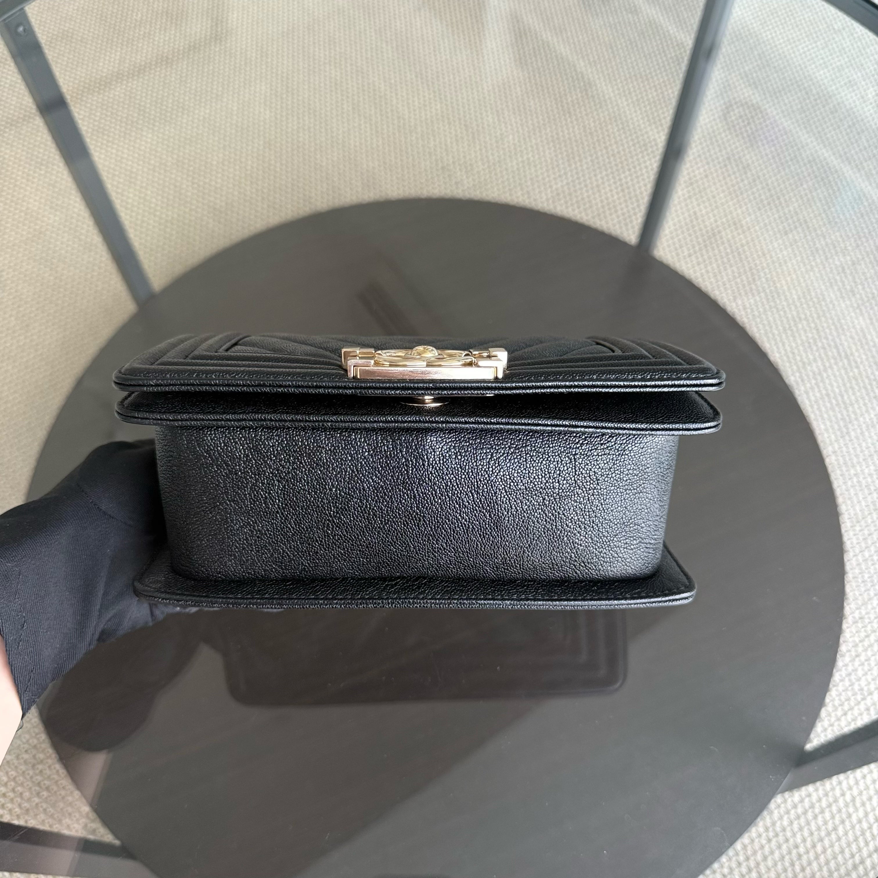 Chanel Boy Small - Caviar 20CM Chevron Black Gold Hardware Series 27