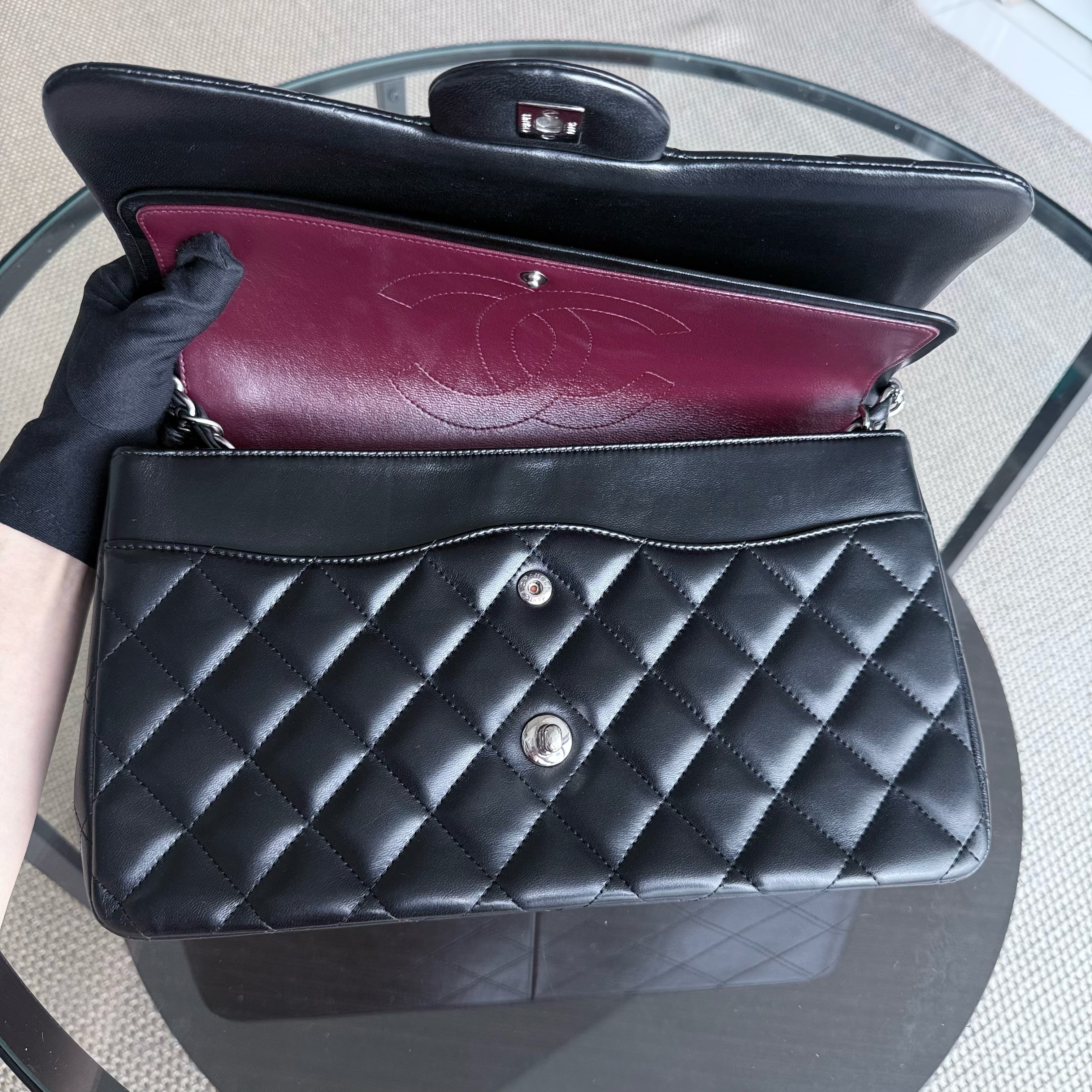 Chanel Classic Flap Jumbo - Double Flap 30CM Quilted Lambskin Black Silver Hardware Series 16